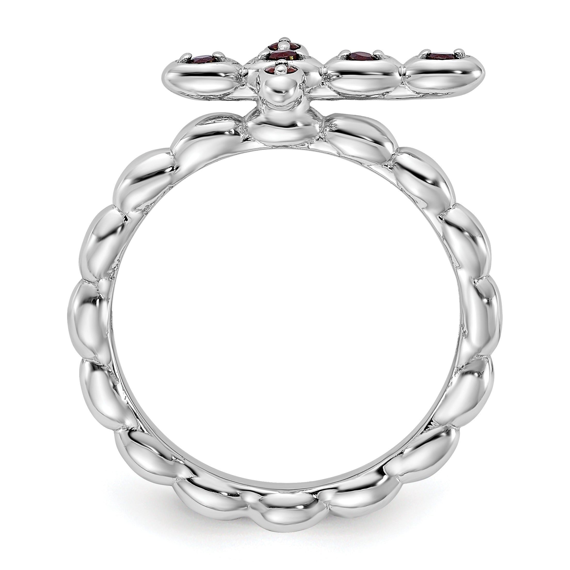 Silver Stackable Natural Garnet Cross Ring