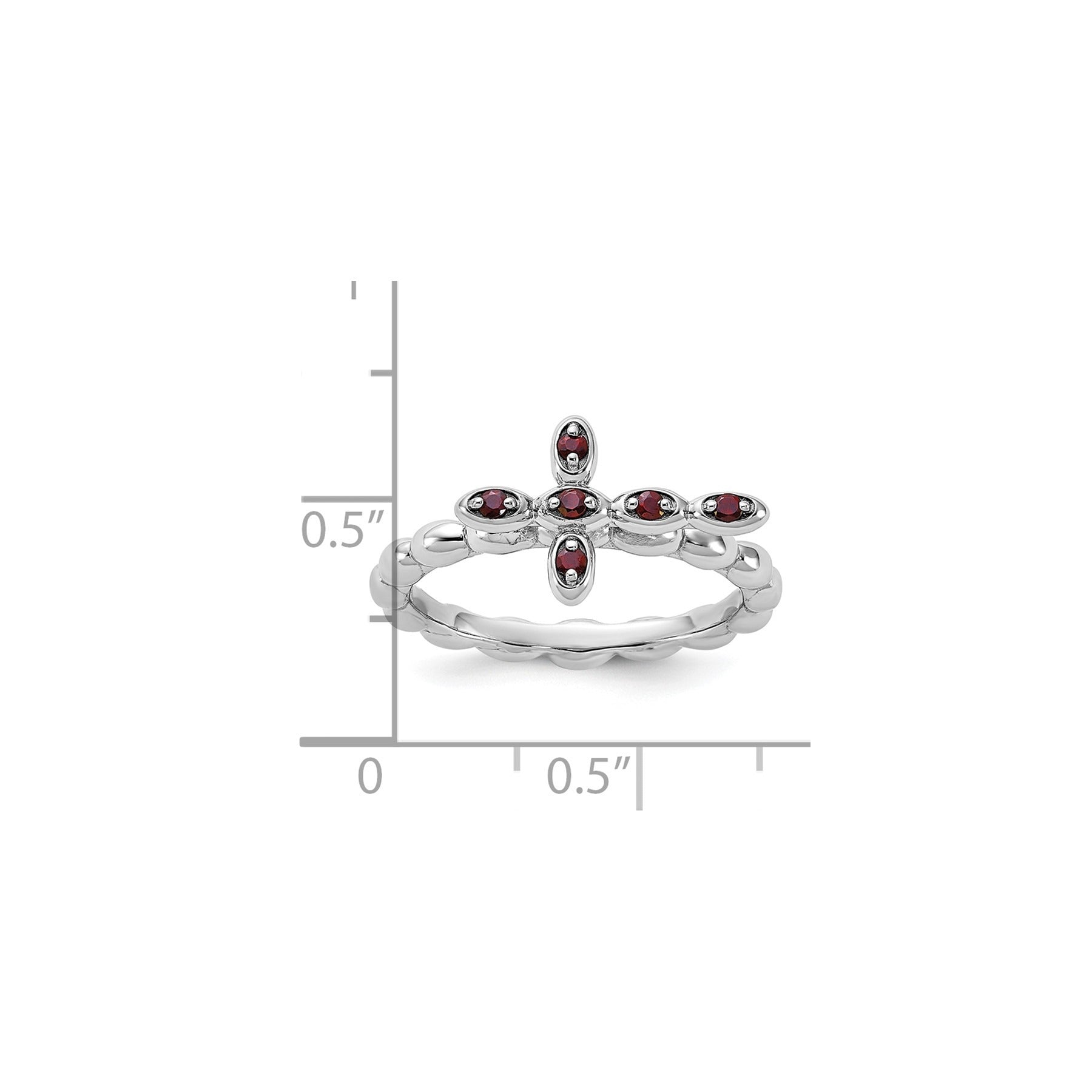 Silver Stackable Natural Garnet Cross Ring