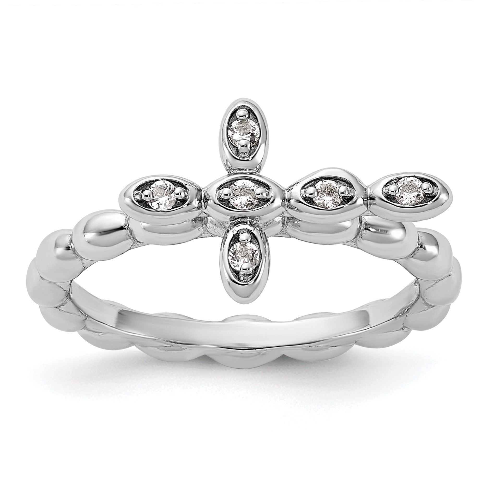 Silver Stackable Natural White Topaz Cross Ring