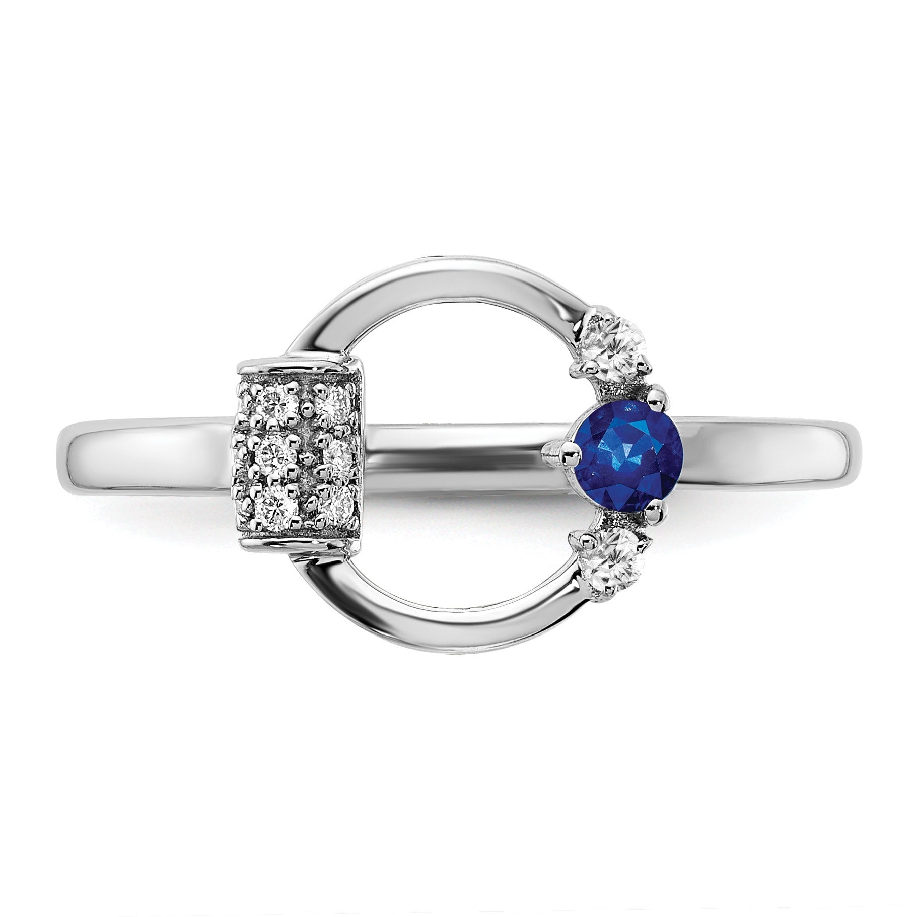 0.18 Ct Round Blue Created Sapphire & Diamond Prong 14K White Gold Circle Ring