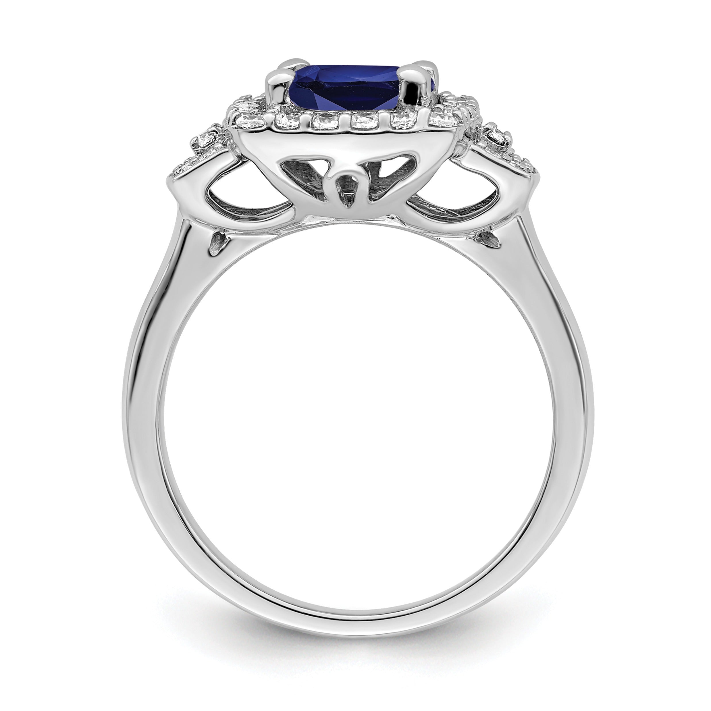 2 Ct Cushion Blue Created Sapphire & Lab Diamond Prong 10K White Gold Halo Ring