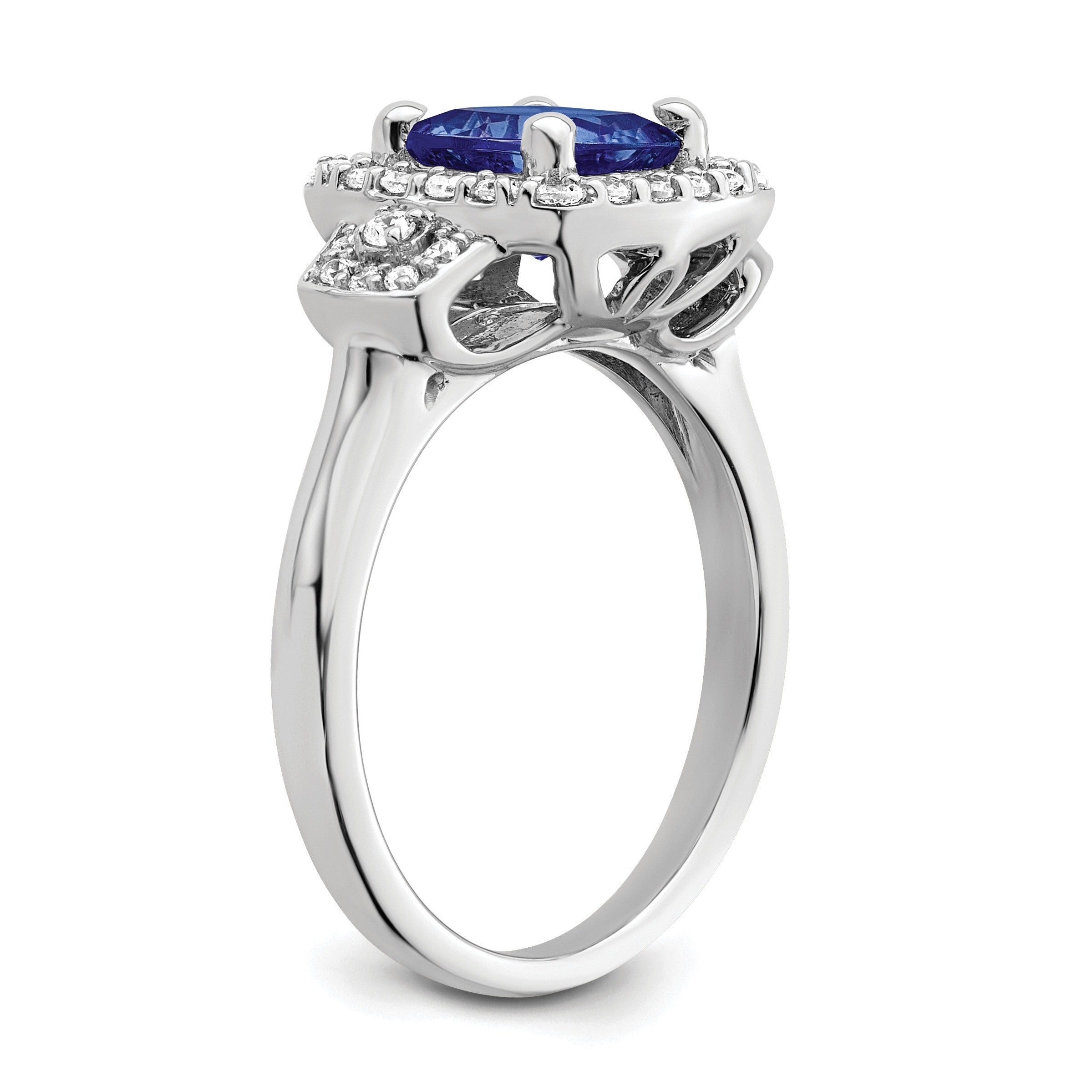 2 Ct Cushion Blue Created Sapphire & Lab Diamond Prong 10K White Gold Halo Ring