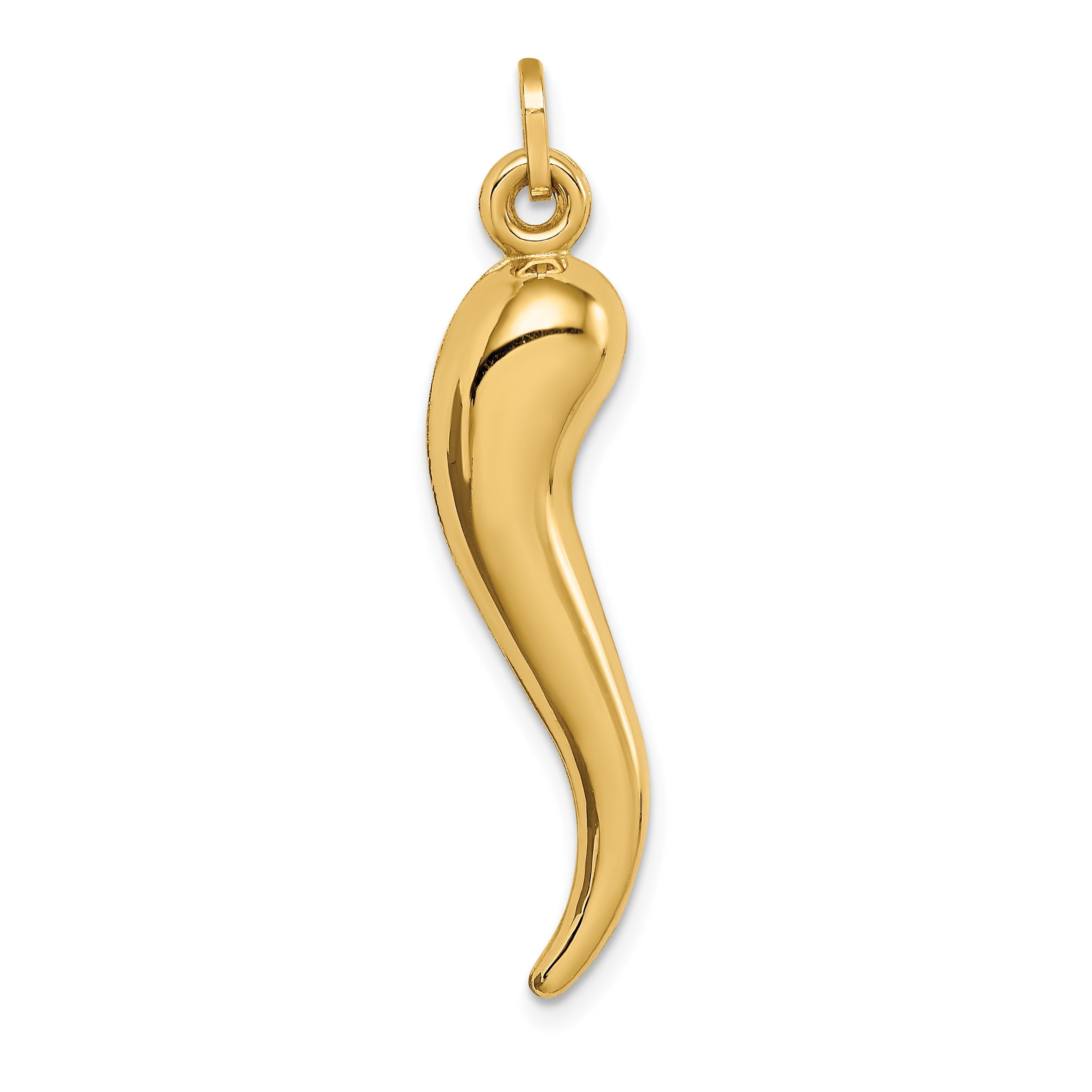 14k Yellow Gold Hollow 3-D Italian Horn Charm Pendant