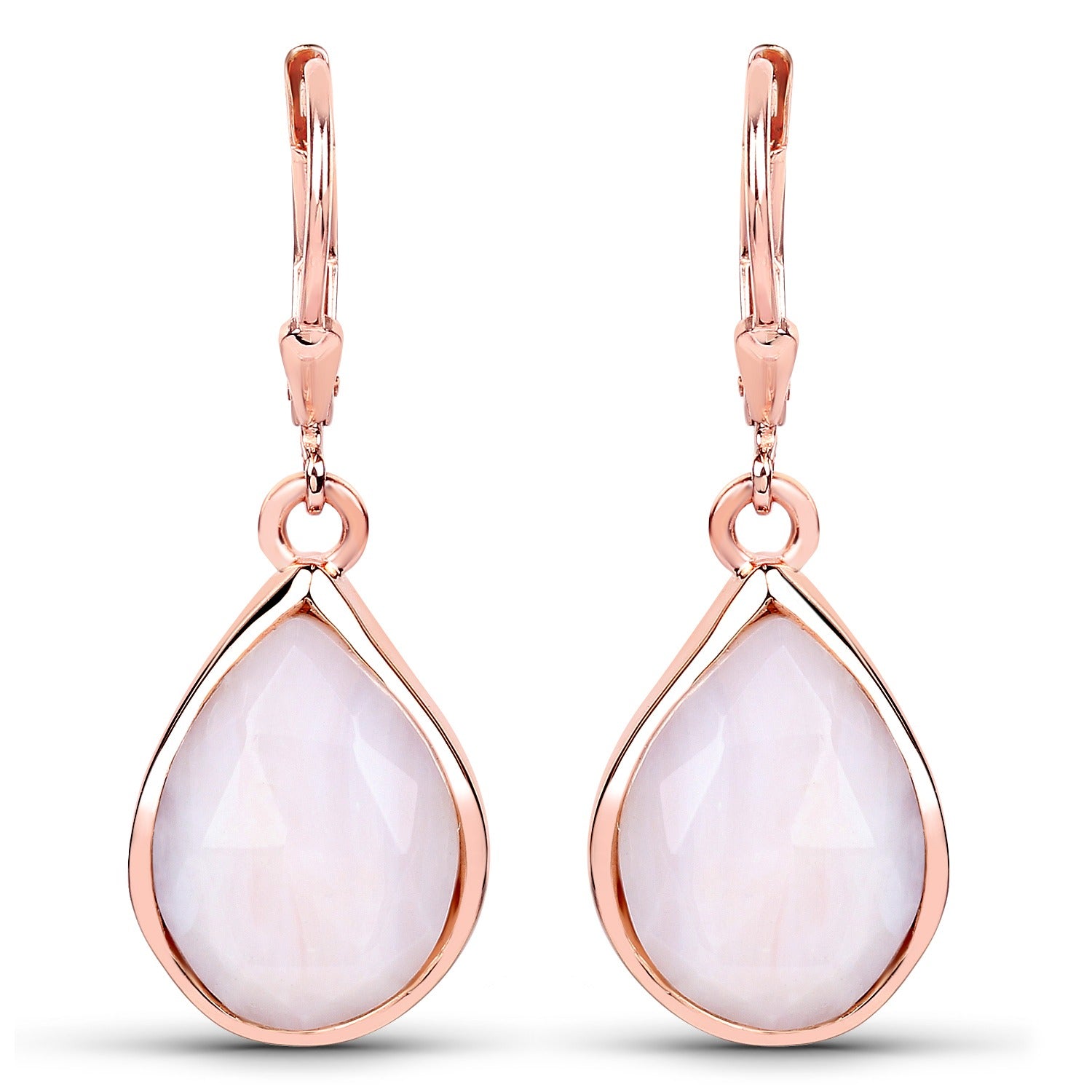 7.60 Ct Pink Pear Shaped Opal Bezel 18K Rose Gold Plated Silver Dangle Teardrop Earrings