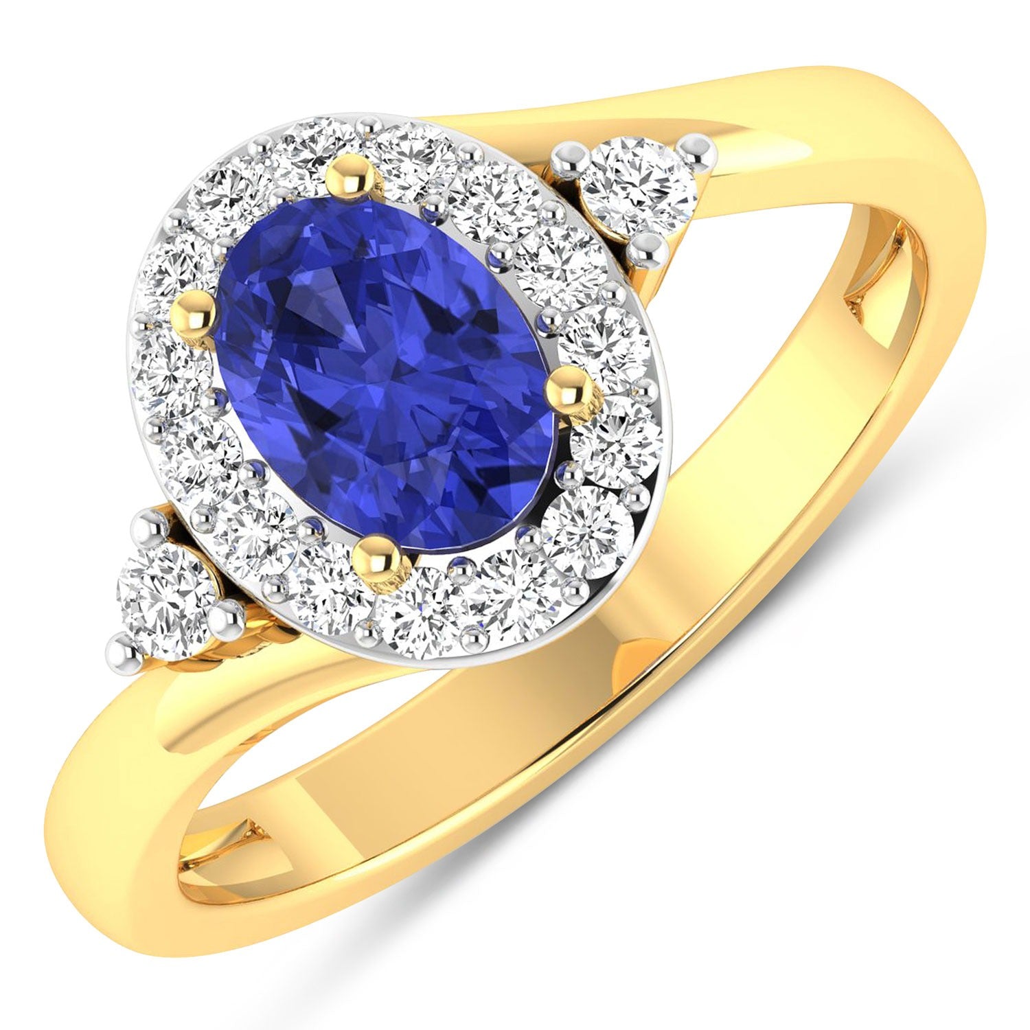 Natural Tanzanite Diamond Oval Halo Ring 14K Gold