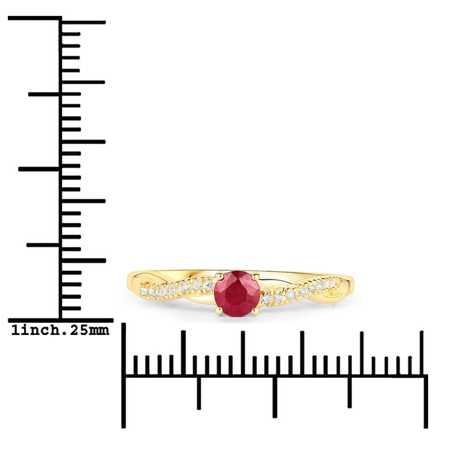 0.34 Ct Round Cut Pink Ruby and White Diamond Prong 10K Yellow Gold Solitaire Pave Ring