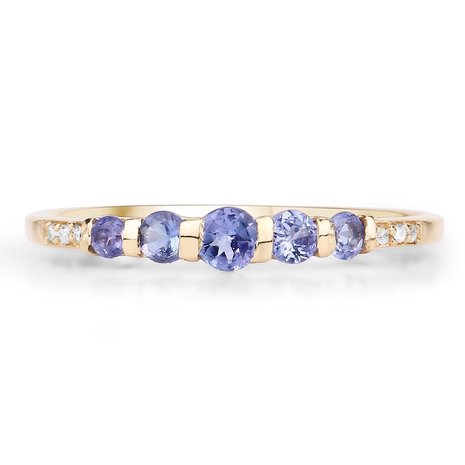 0.36 Ct Violet Tanzanite and White Diamond Prong 10k Gold 5 Stone Ring