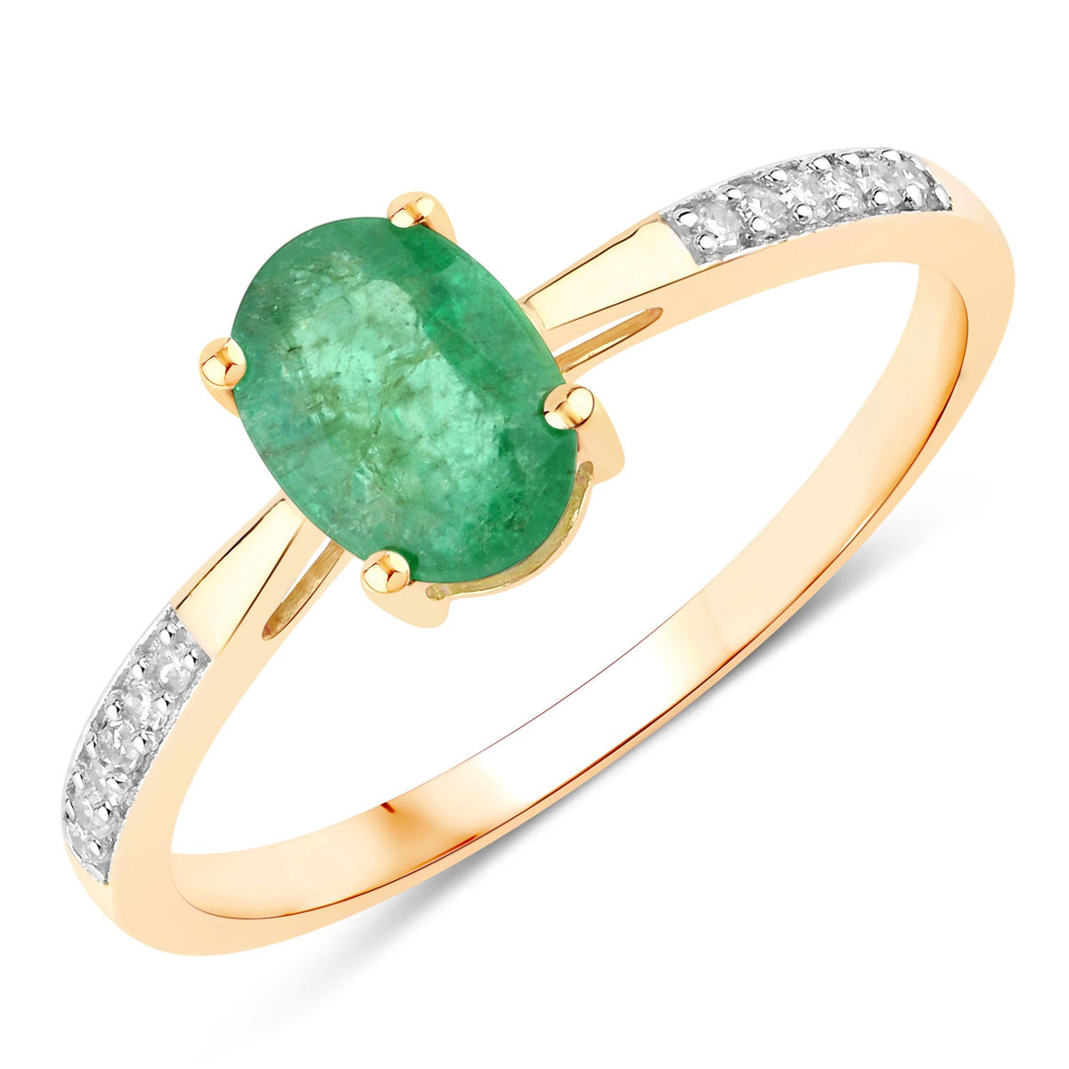 0.78 Cttw Oval Green Zambian Emerald and Diamond 14K Yellow Gold Bridge Ring