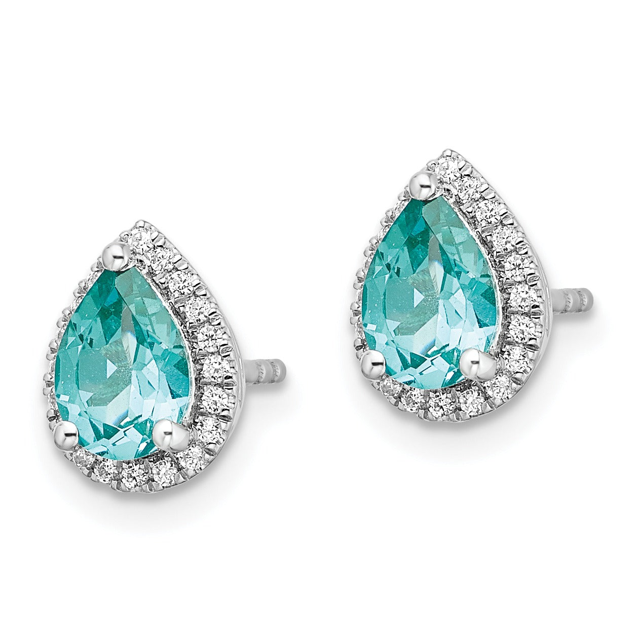 14k White Gold Lab Grown Diamond and Paraiba Pear Stud Earrings 0.16 Ct Fine Color Jewels