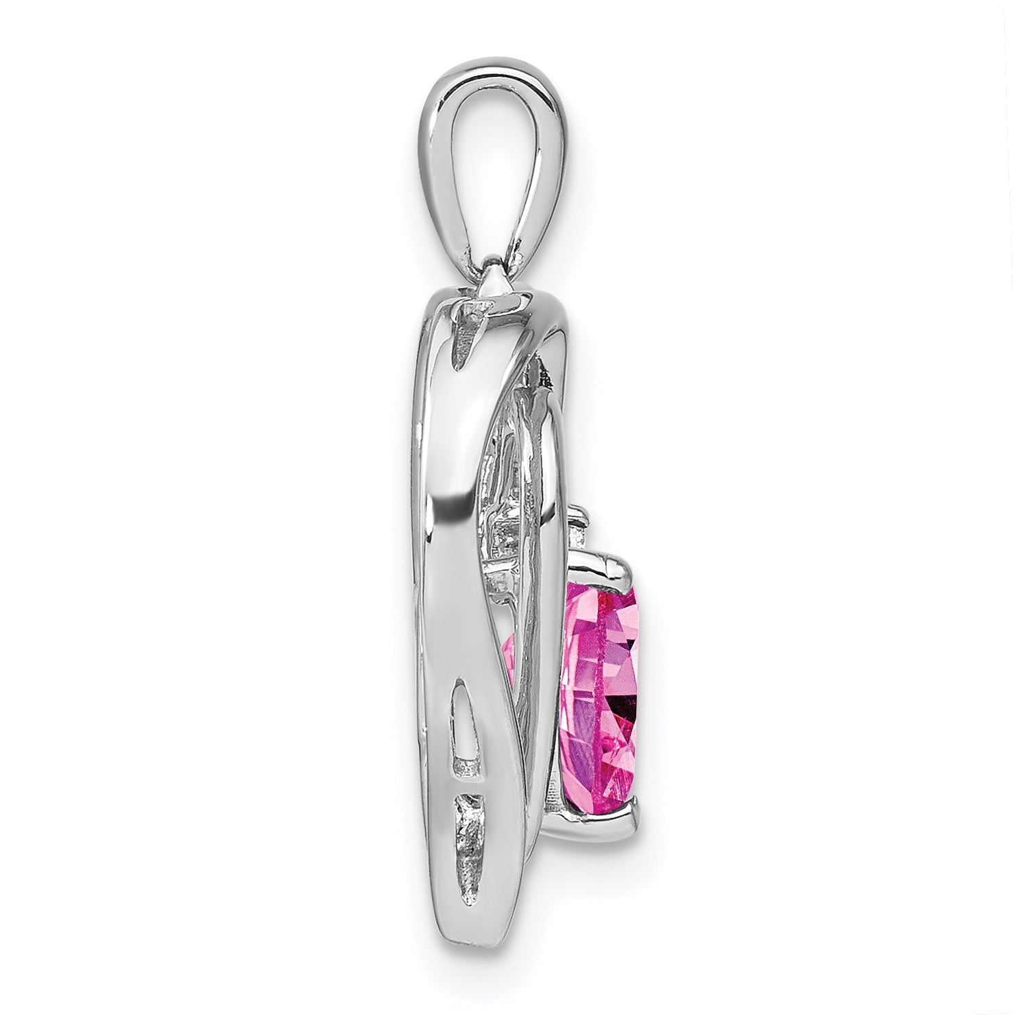 Created Pink Sapphire Diamond Heart Pendant Silver Fine Color Jewels