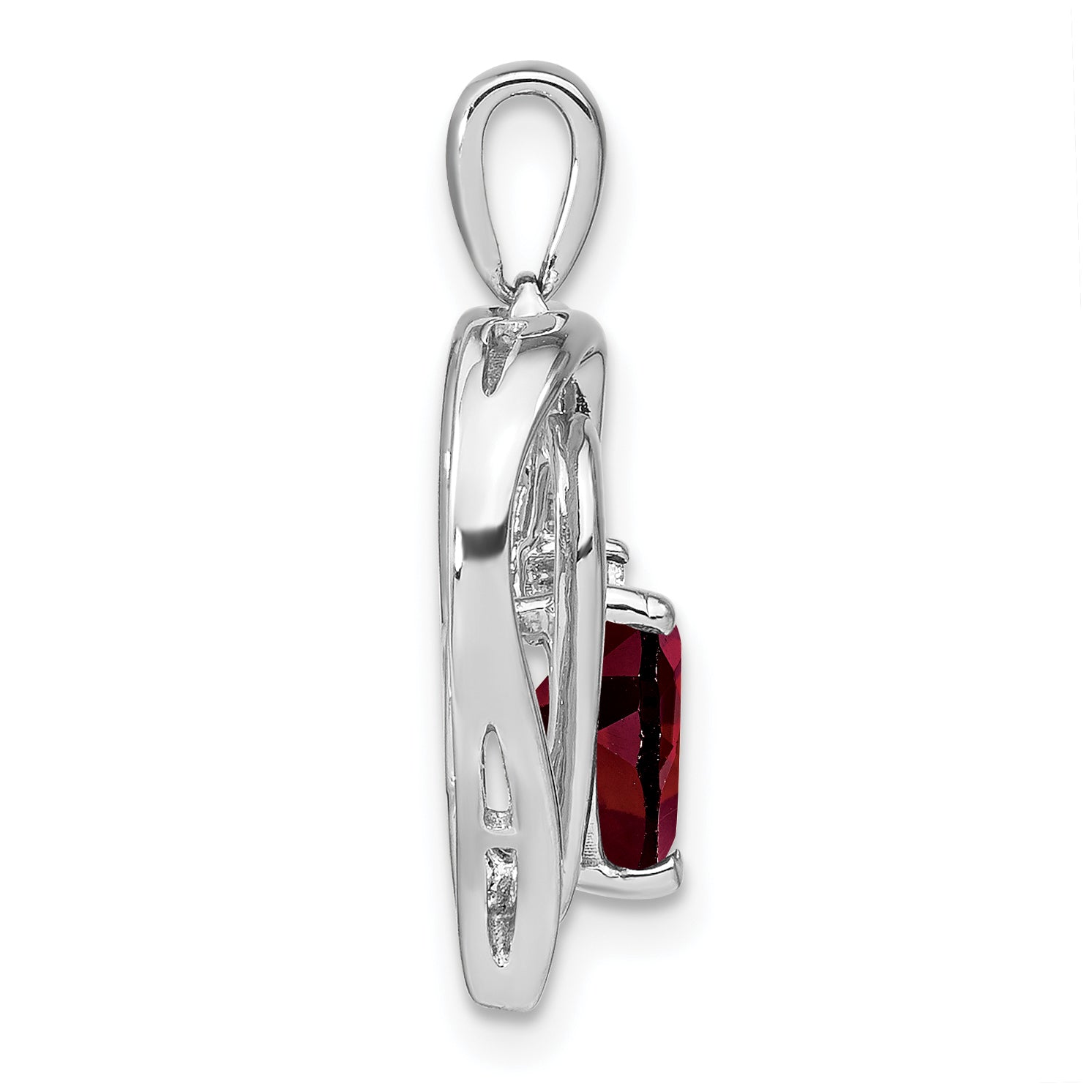 Sterling Silver Red Garnet Diamond Heart Pendant