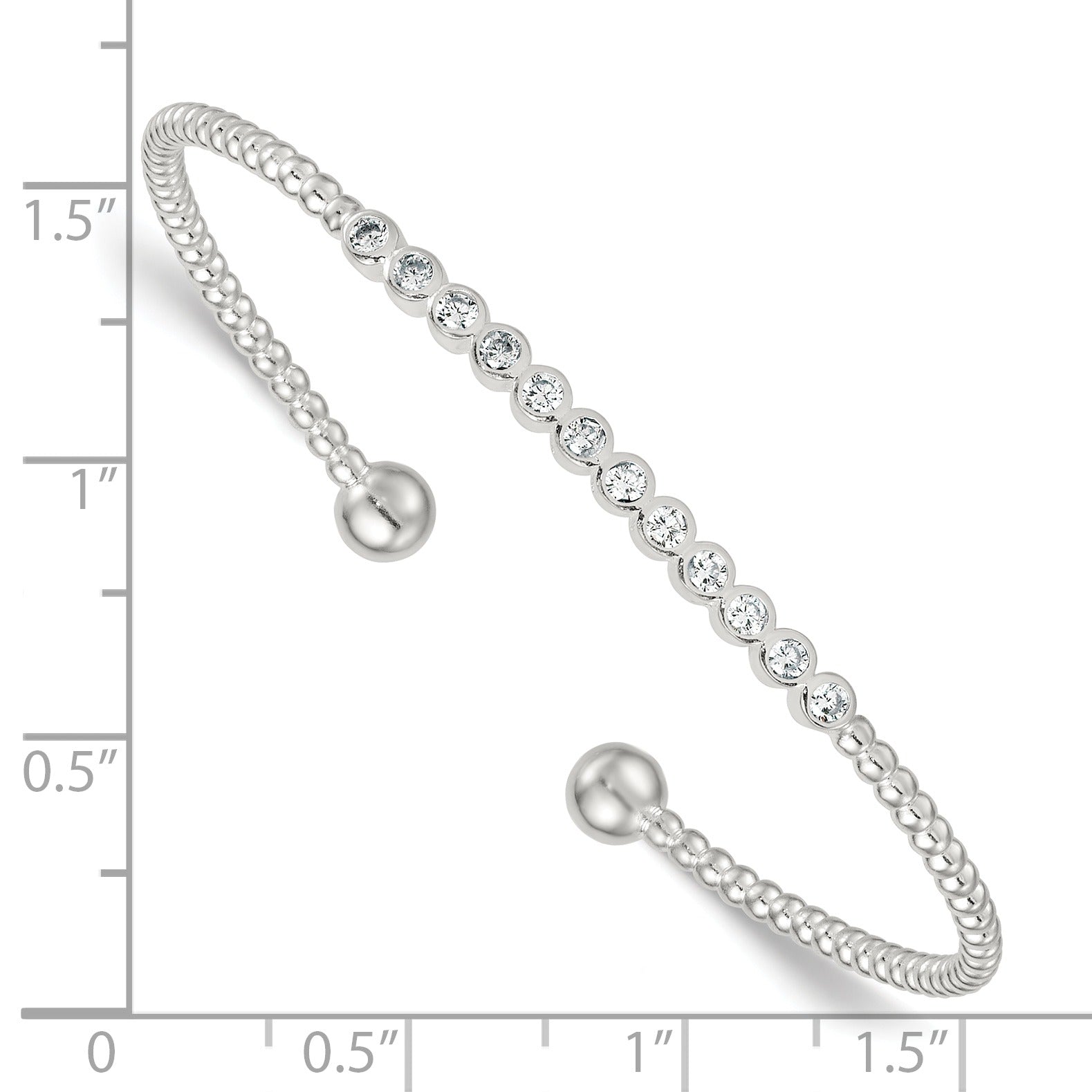 Silver Beaded Bezel Set CZ Bar Cuff Bangle Bracelet