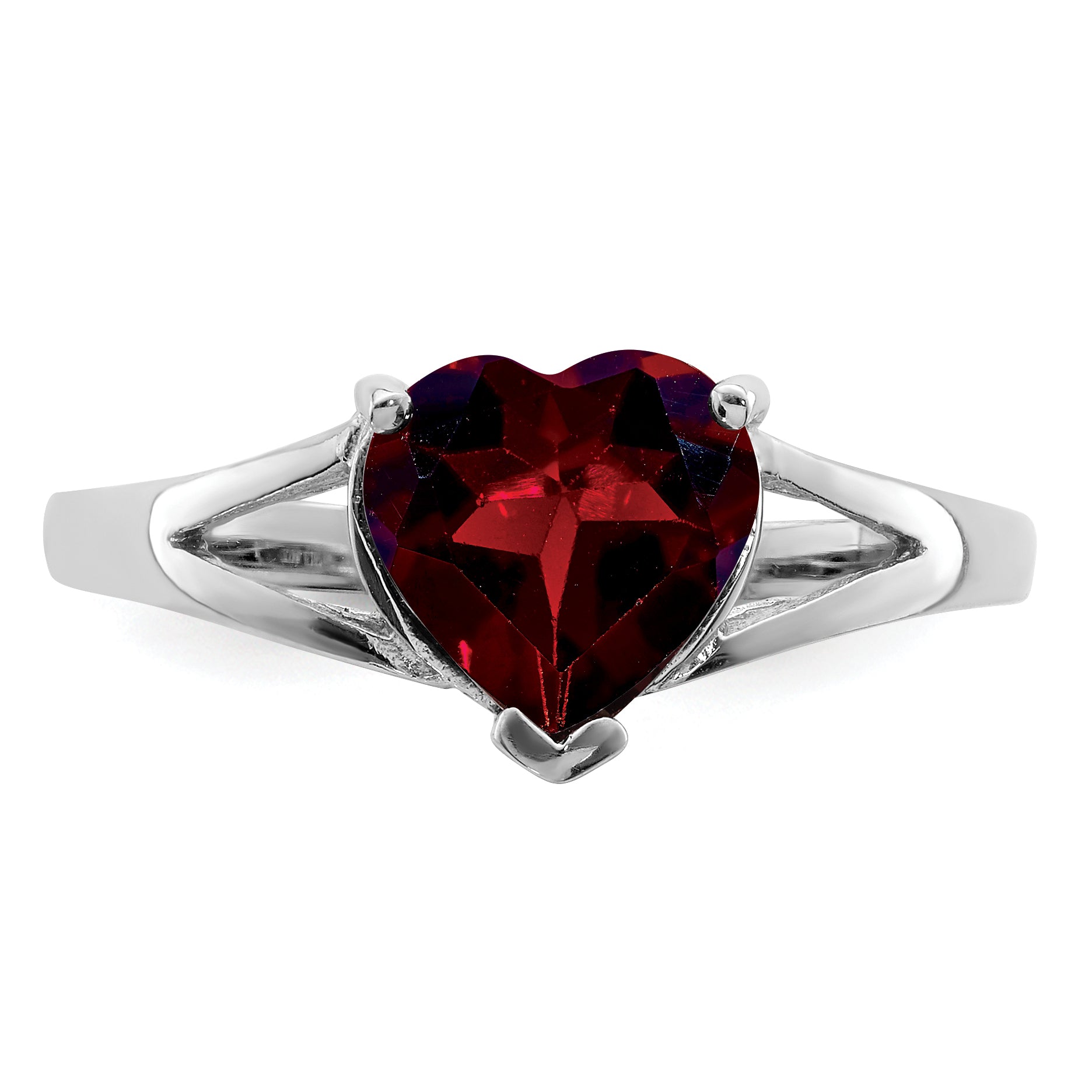 Silver Red Garnet Heart Gemstone Ring
