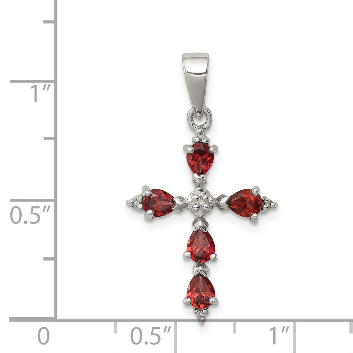 Silver Natural Garnet and Diamond Cross Pendant