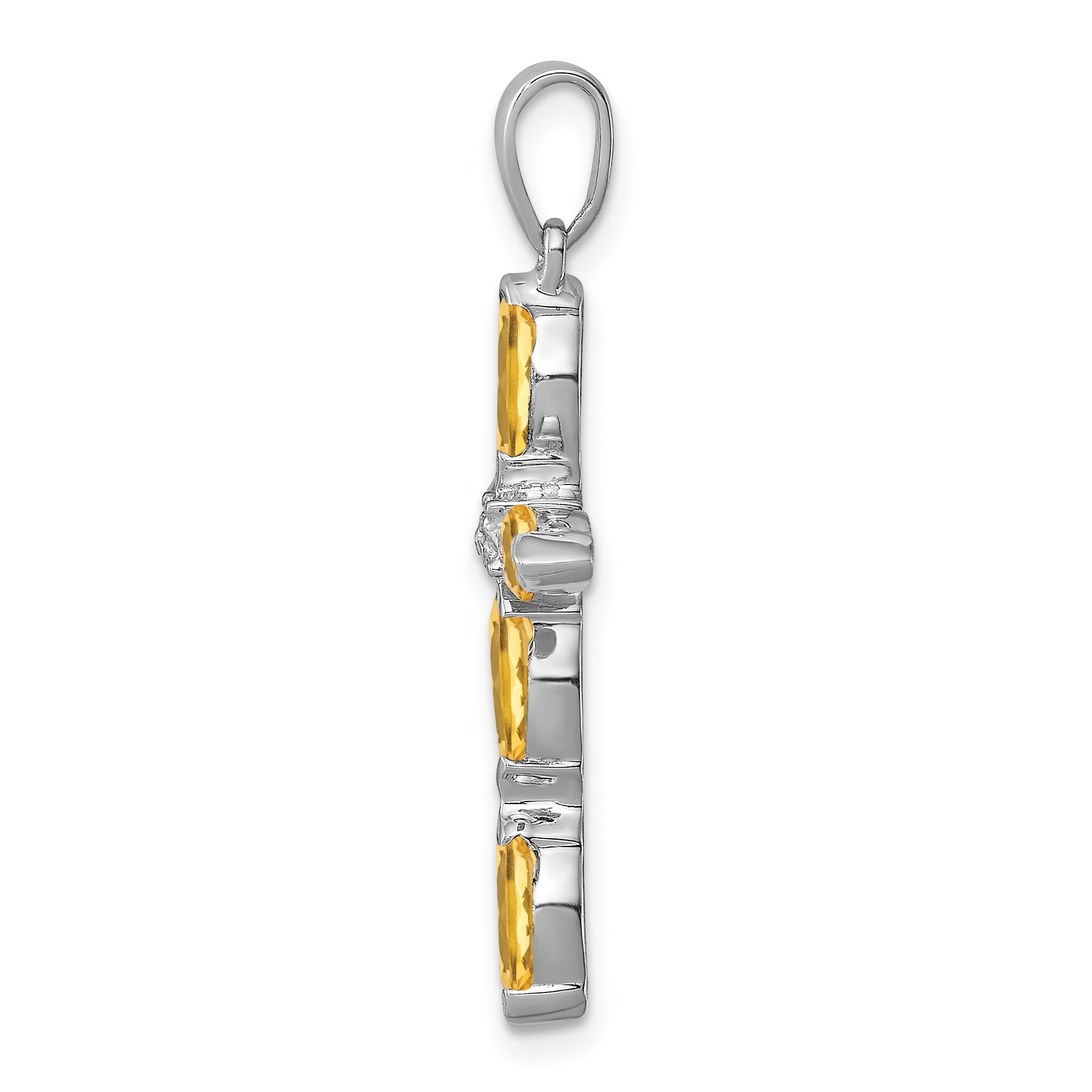 Sterling Silver Natural Citrine and Diamond Pendant