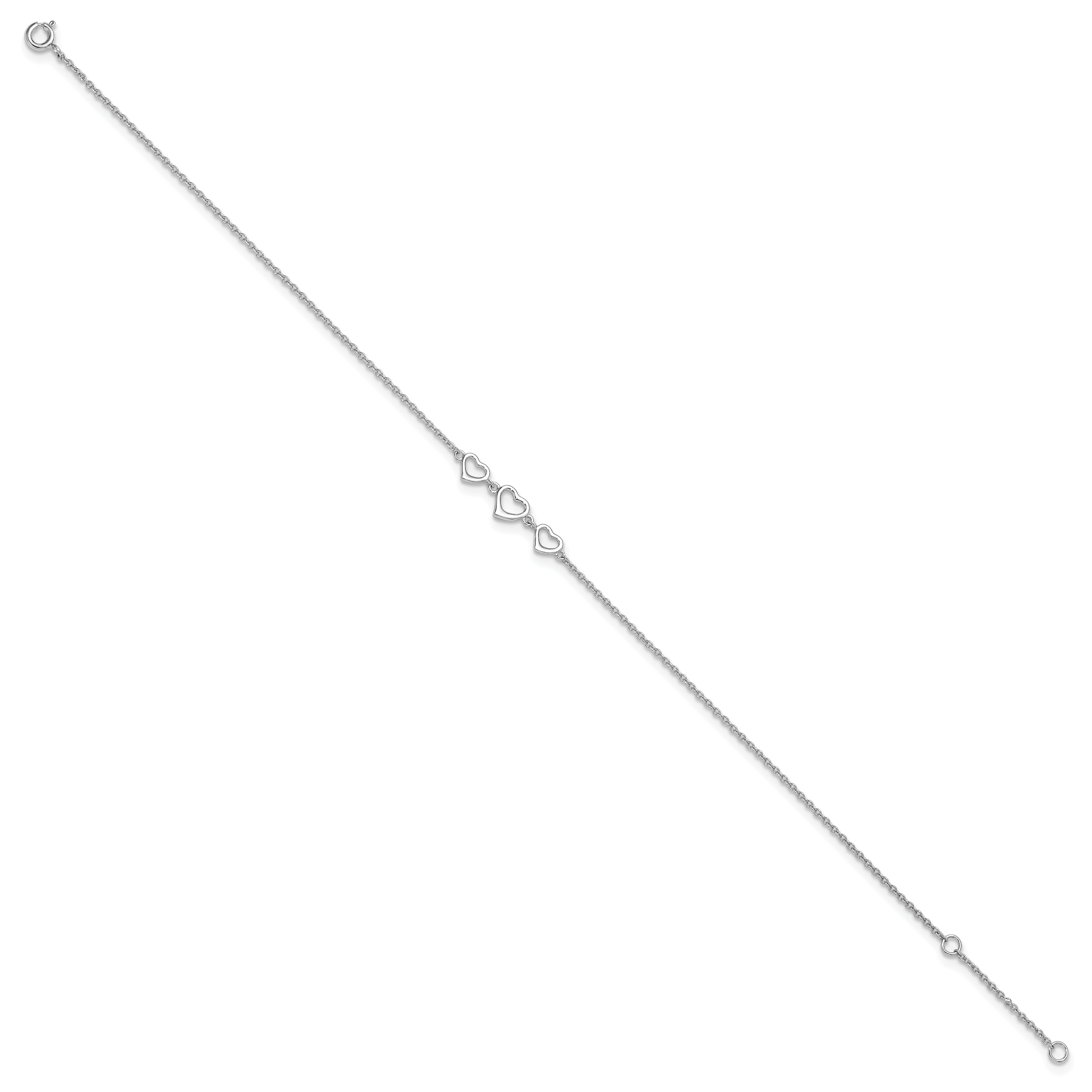 Silver Three Hearts Adjustable Anklet Fine Color Jewels