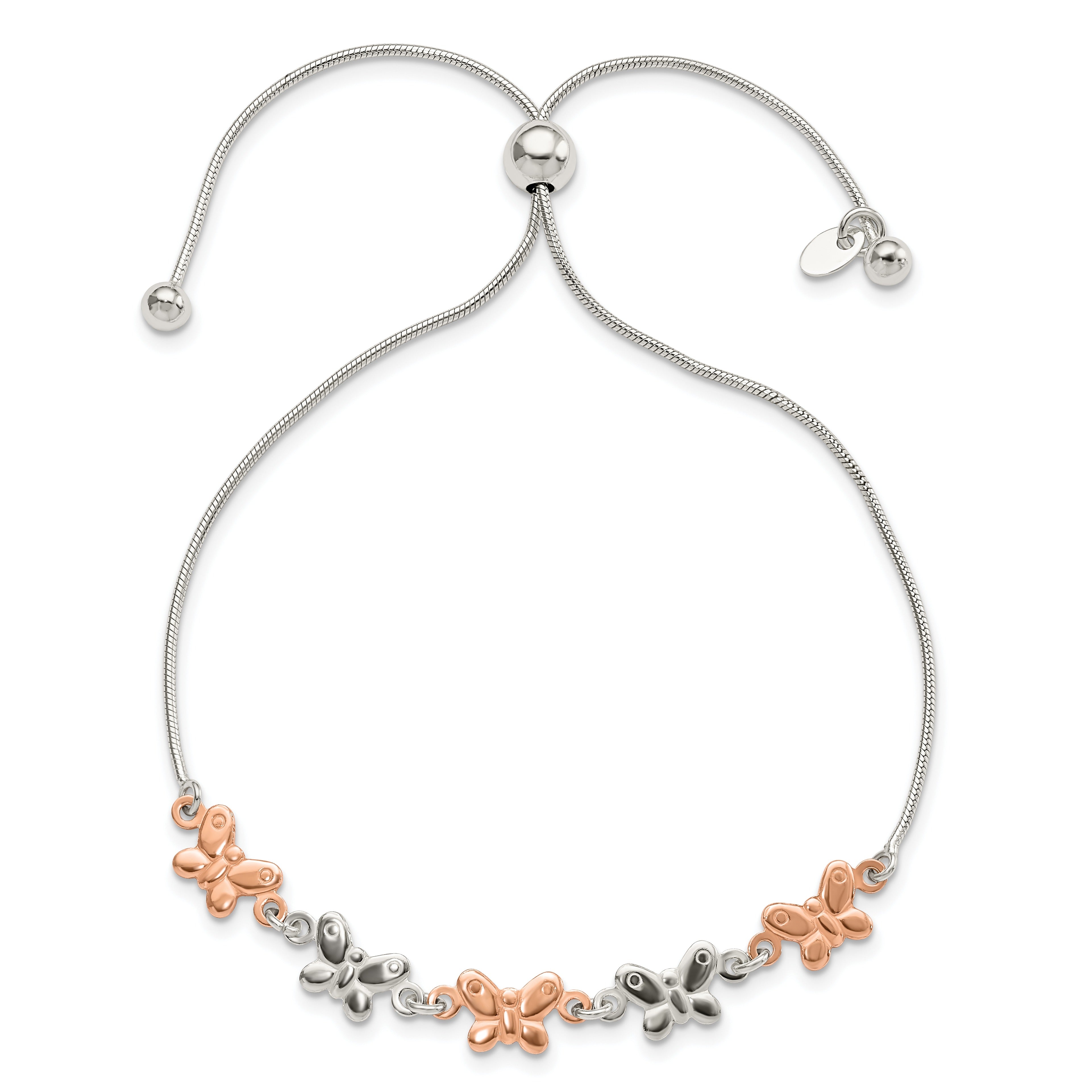 Butterfly Adjustable Bracelet in Two-Tone Rose and Rhodium Silver