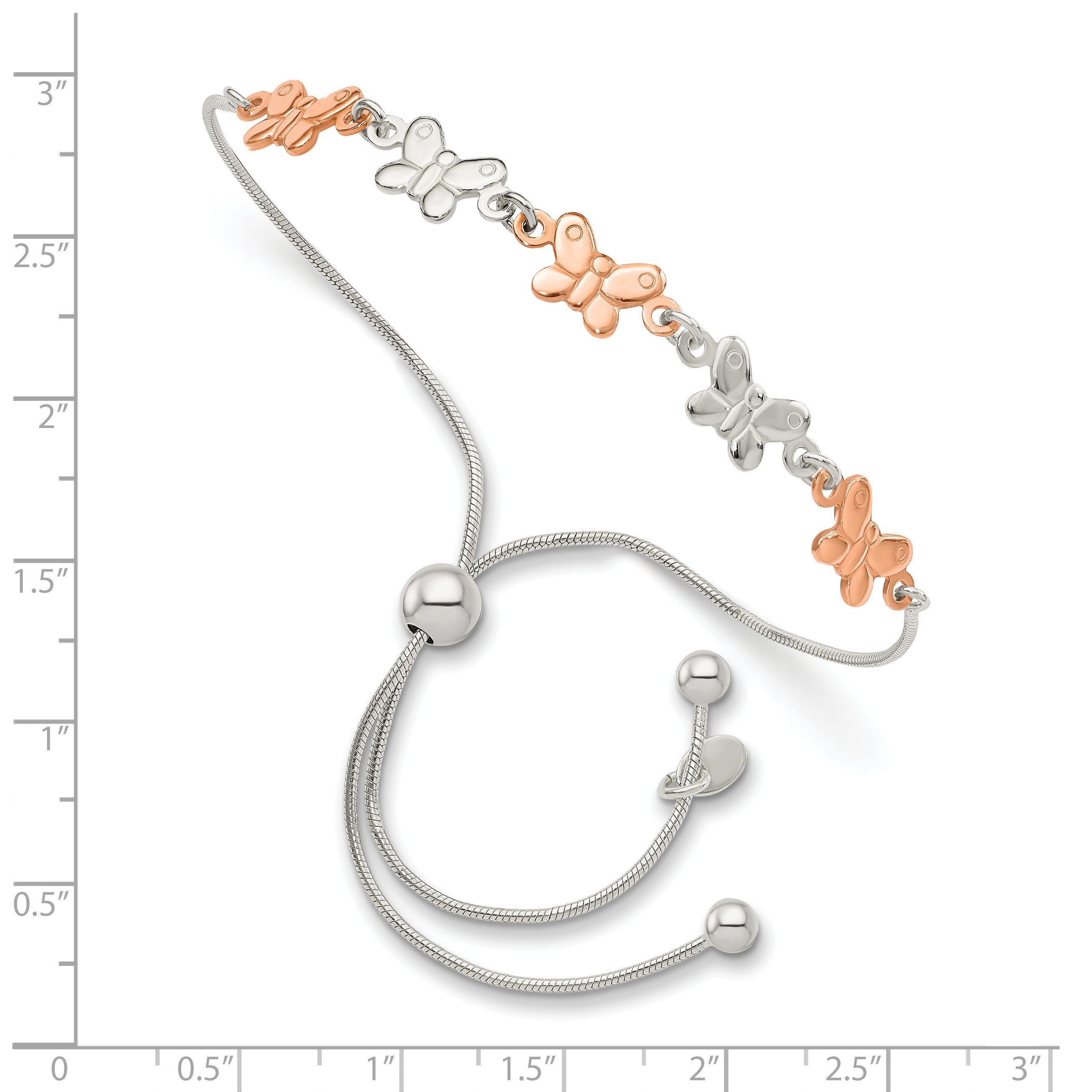 Butterfly Adjustable Bracelet in Two-Tone Rose and Rhodium Silver