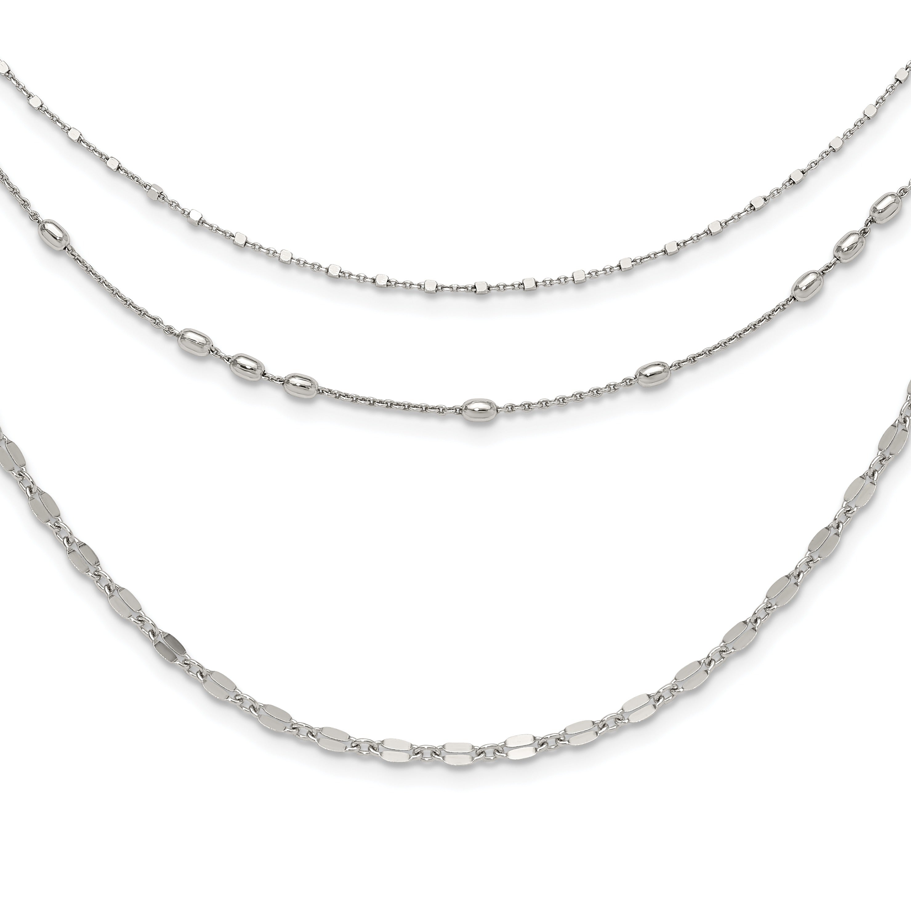 Round Beaded Sterling Silver Rhodium-Plated Layered Necklace