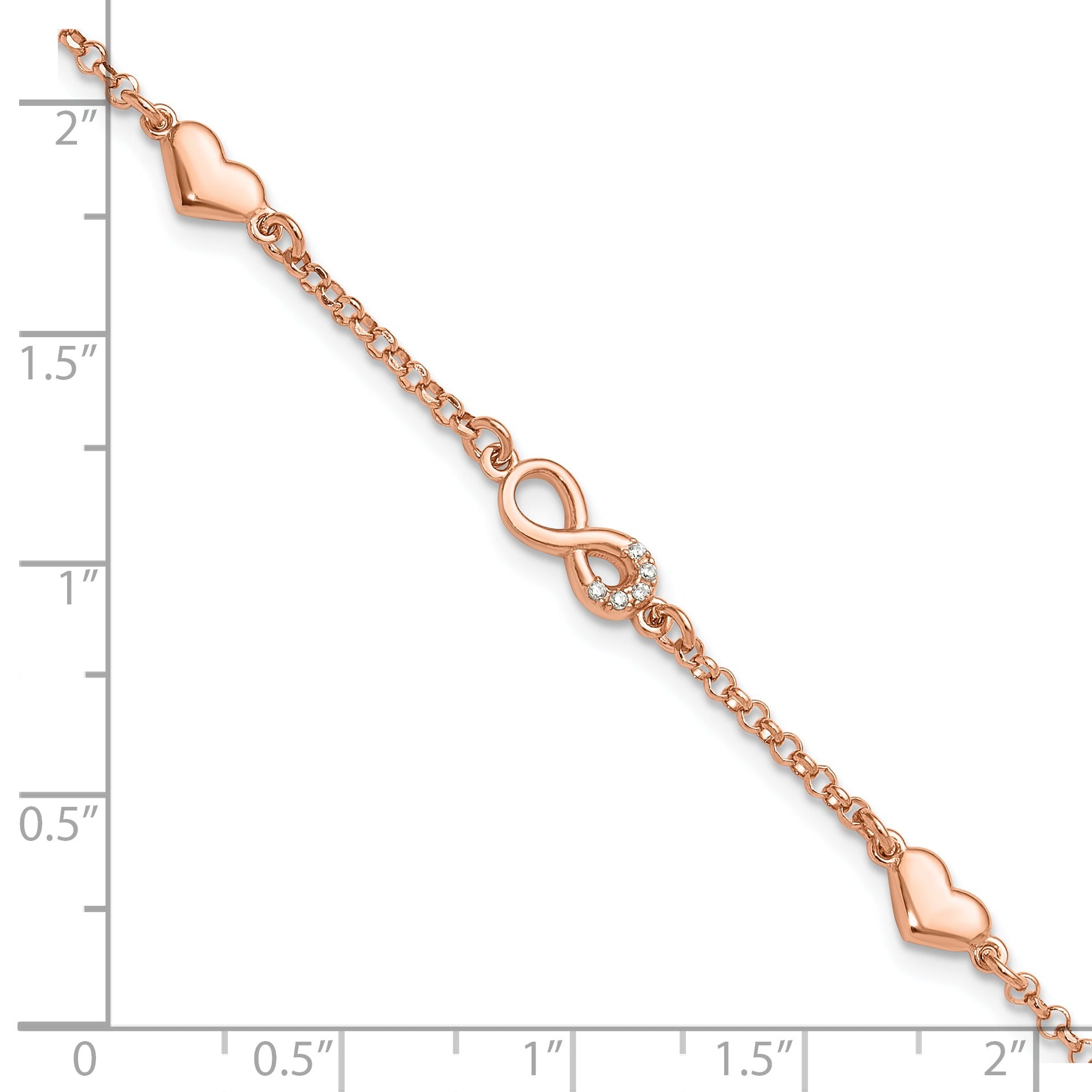 Cubic Zirconia Silver Rose Gold-plated Heart Infinity Link Bracelet