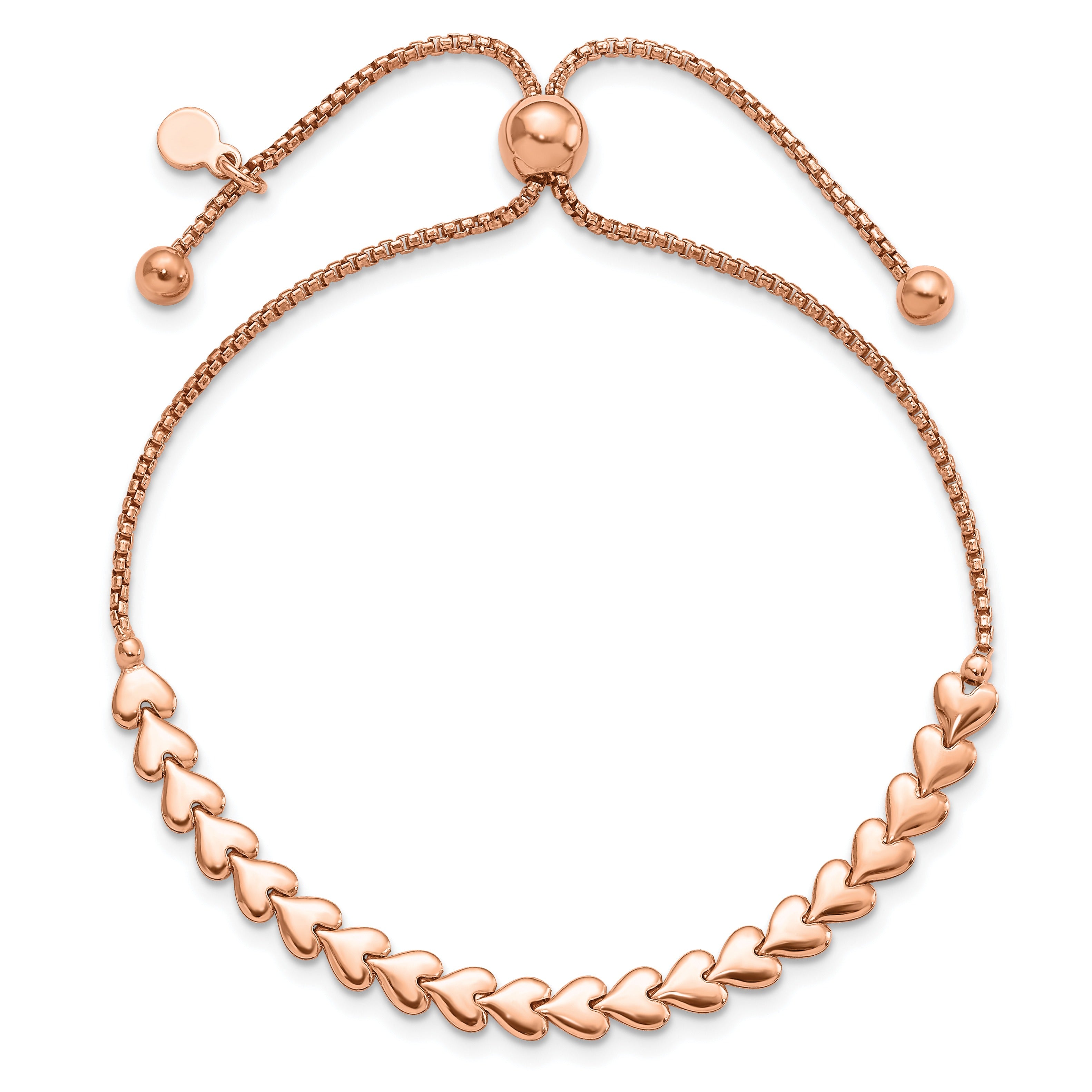Silver Rose-tone Heart Bolo Adjustable Bracelet