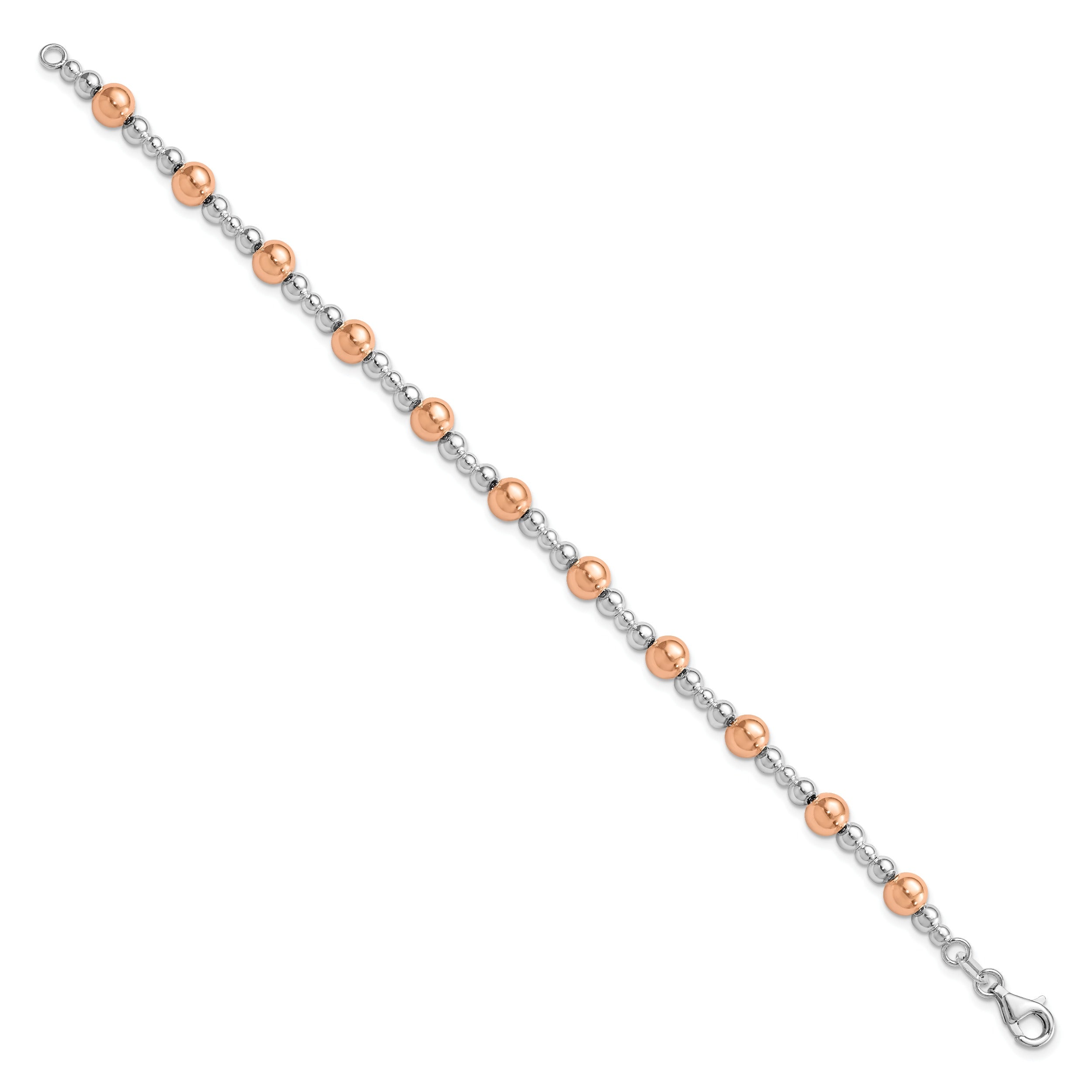Two-Tone Rhodium and Rose-tone Round Silver Beaded Bracelet