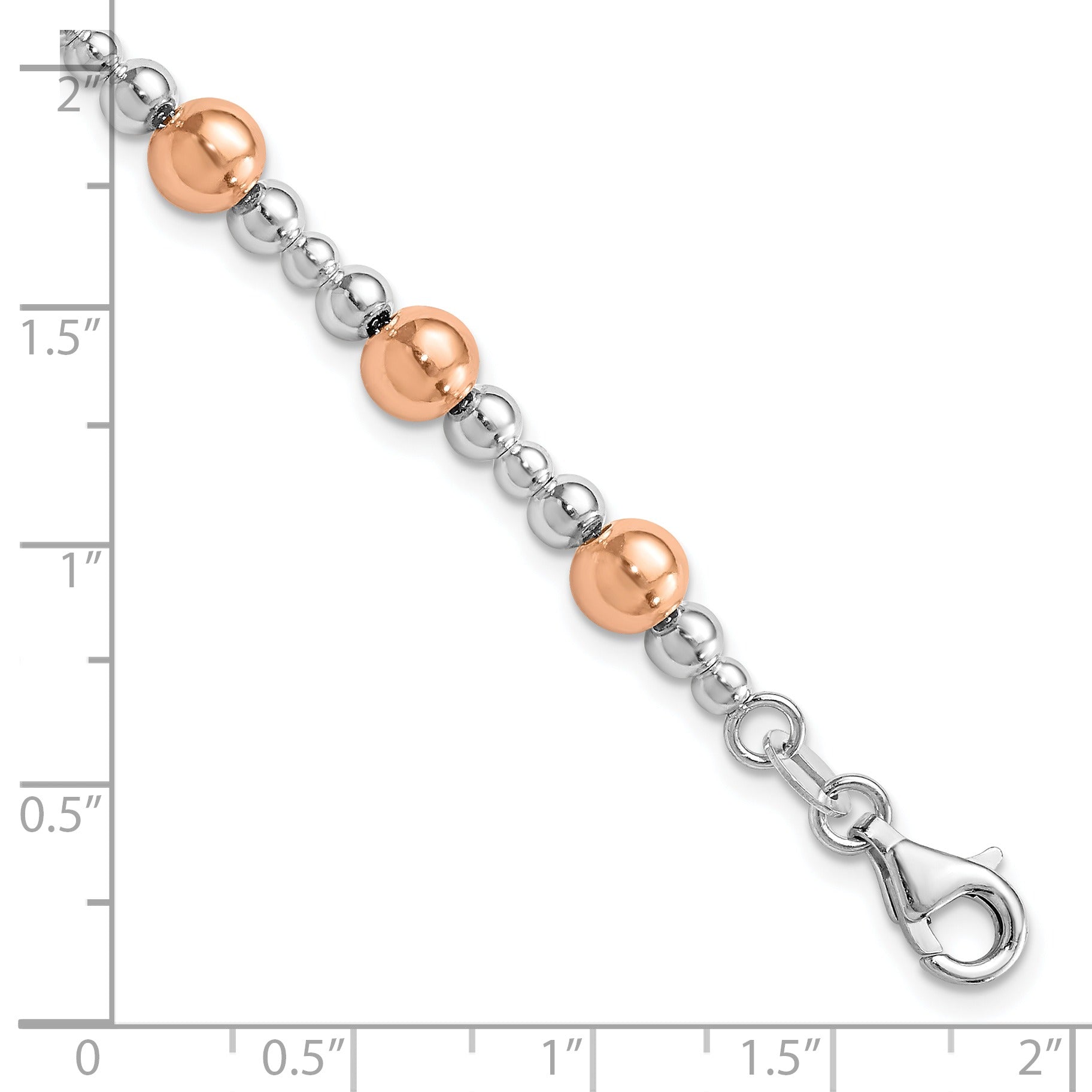 Two-Tone Rhodium and Rose-tone Round Silver Beaded Bracelet