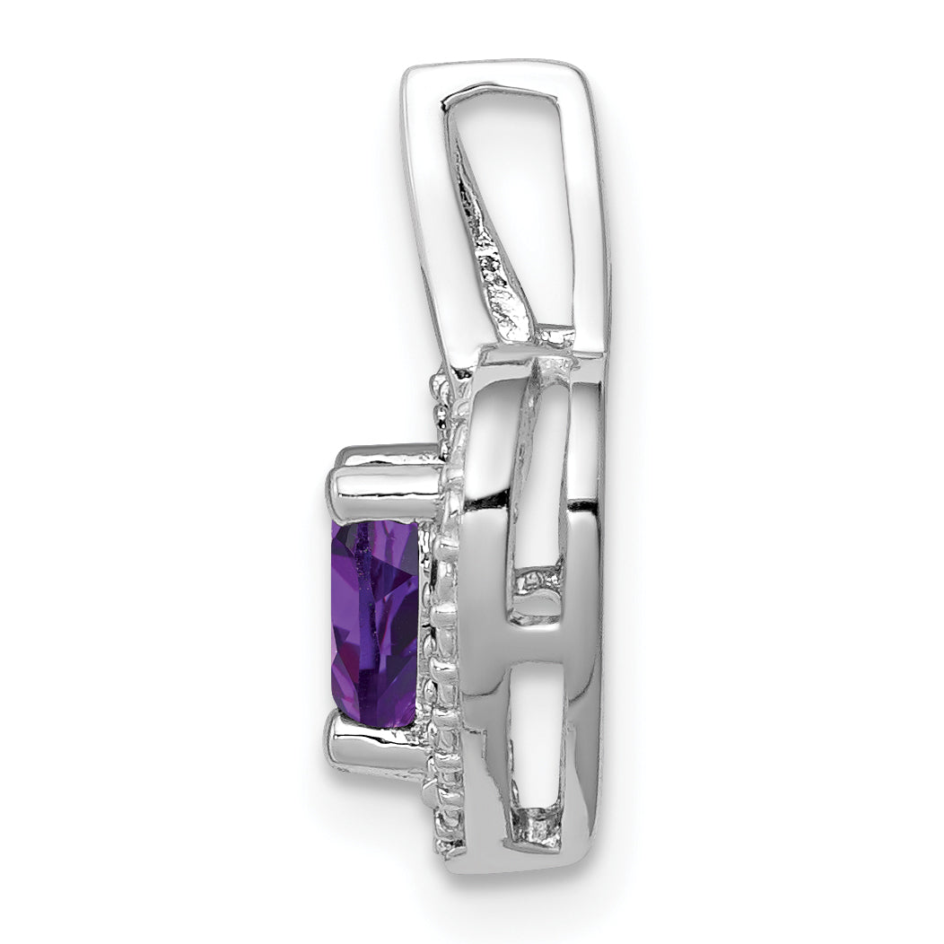 Silver Purple Amethyst and Diamond Heart in Heart Pendant Fine Color Jewels