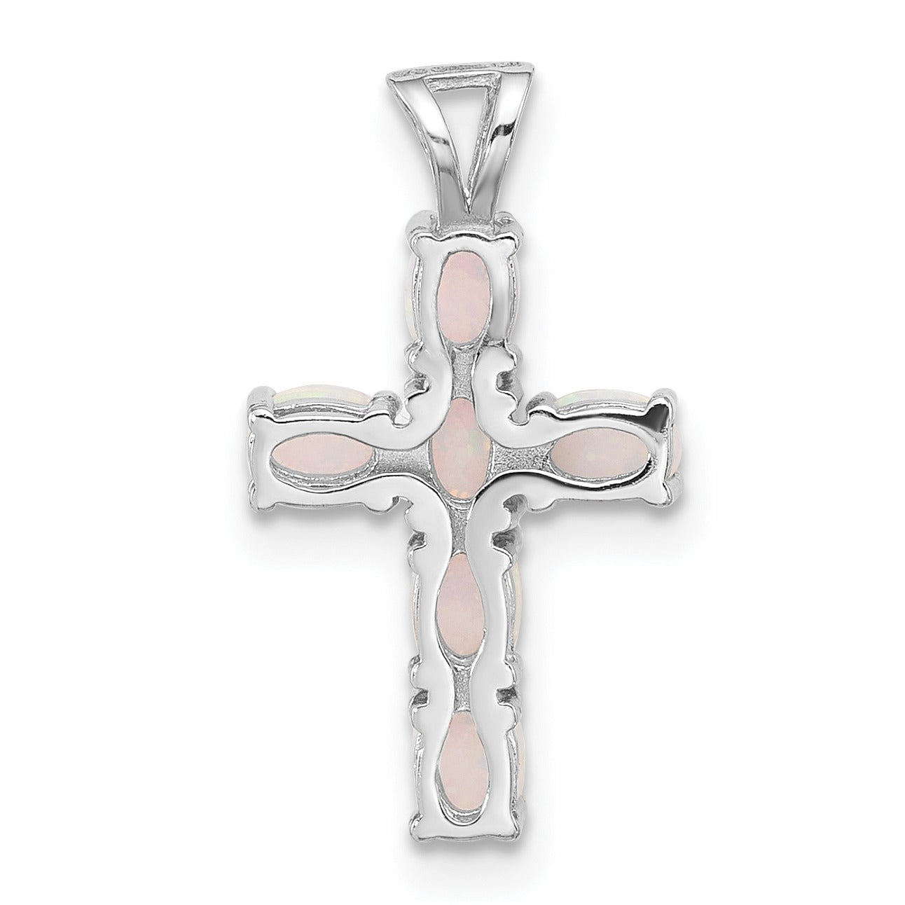 Silver Flash Platinum-plated Created Opal Cross Pendant