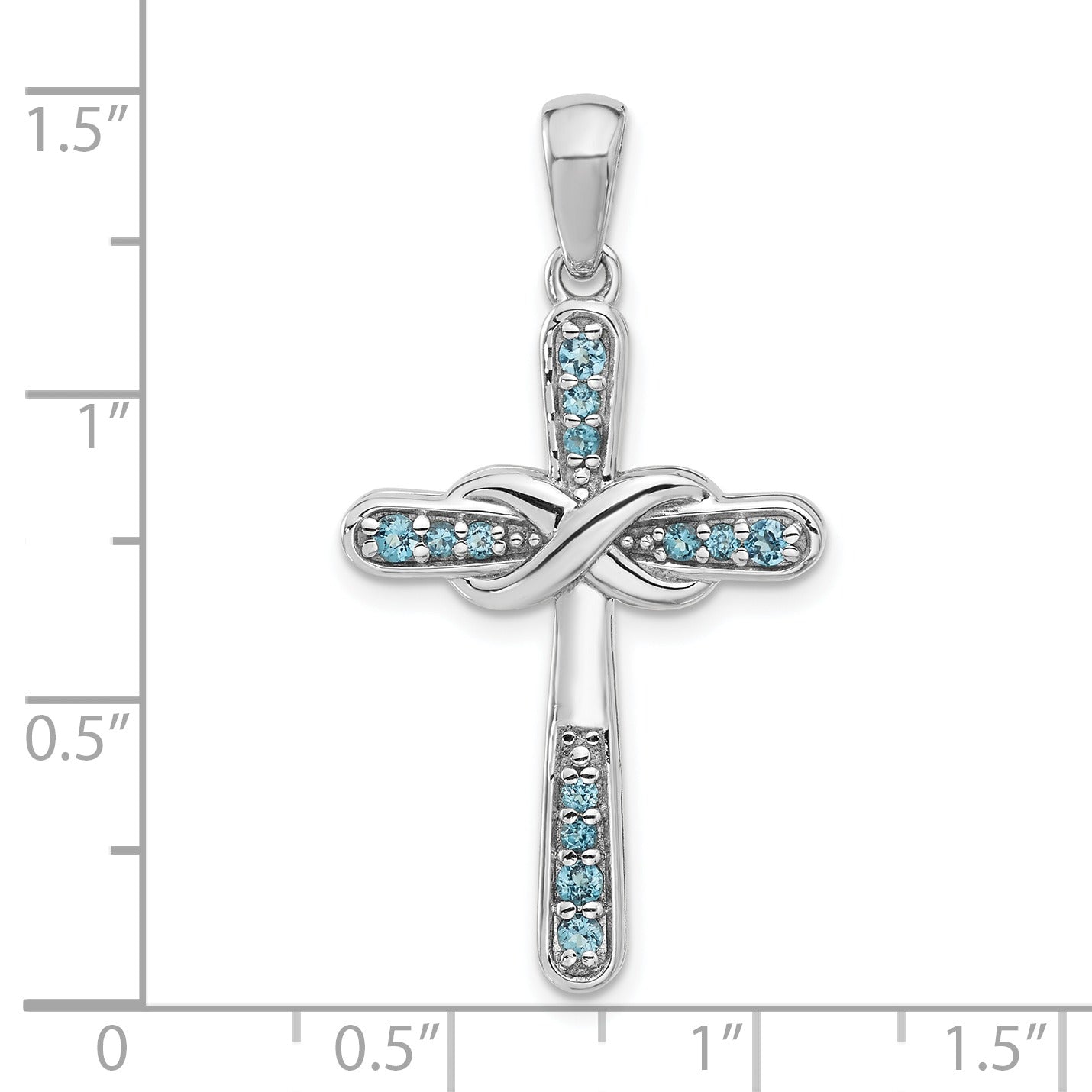 Silver Rhodium-plated London Blue Topaz Infinity Cross Pendant