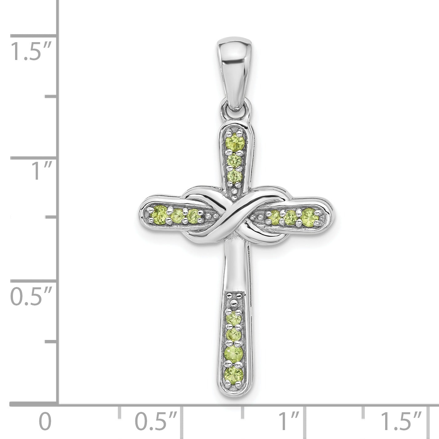 Silver Rhodium-plated Peridot Infinity Cross Pendant