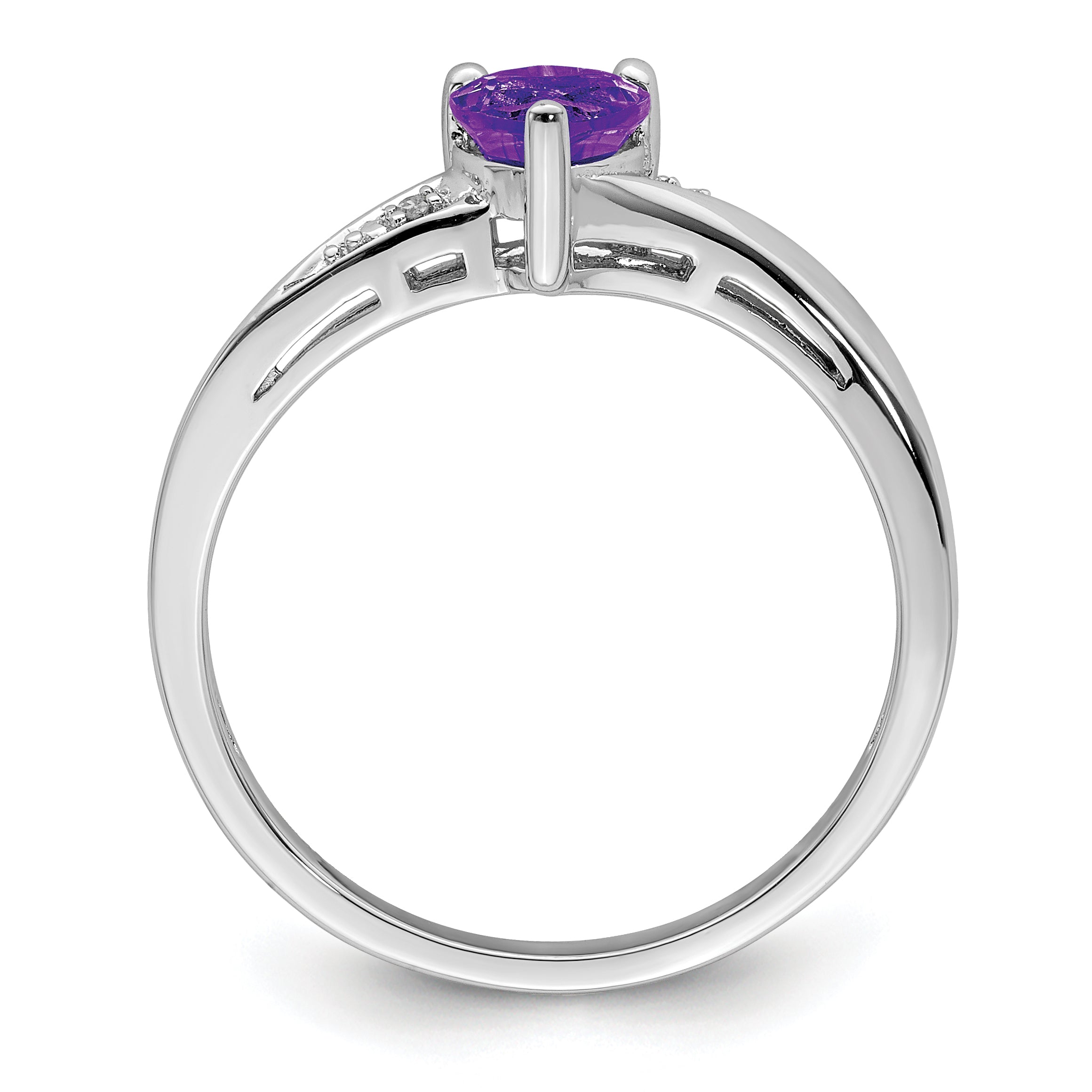 Silver Amethyst and Diamond Heart Ring