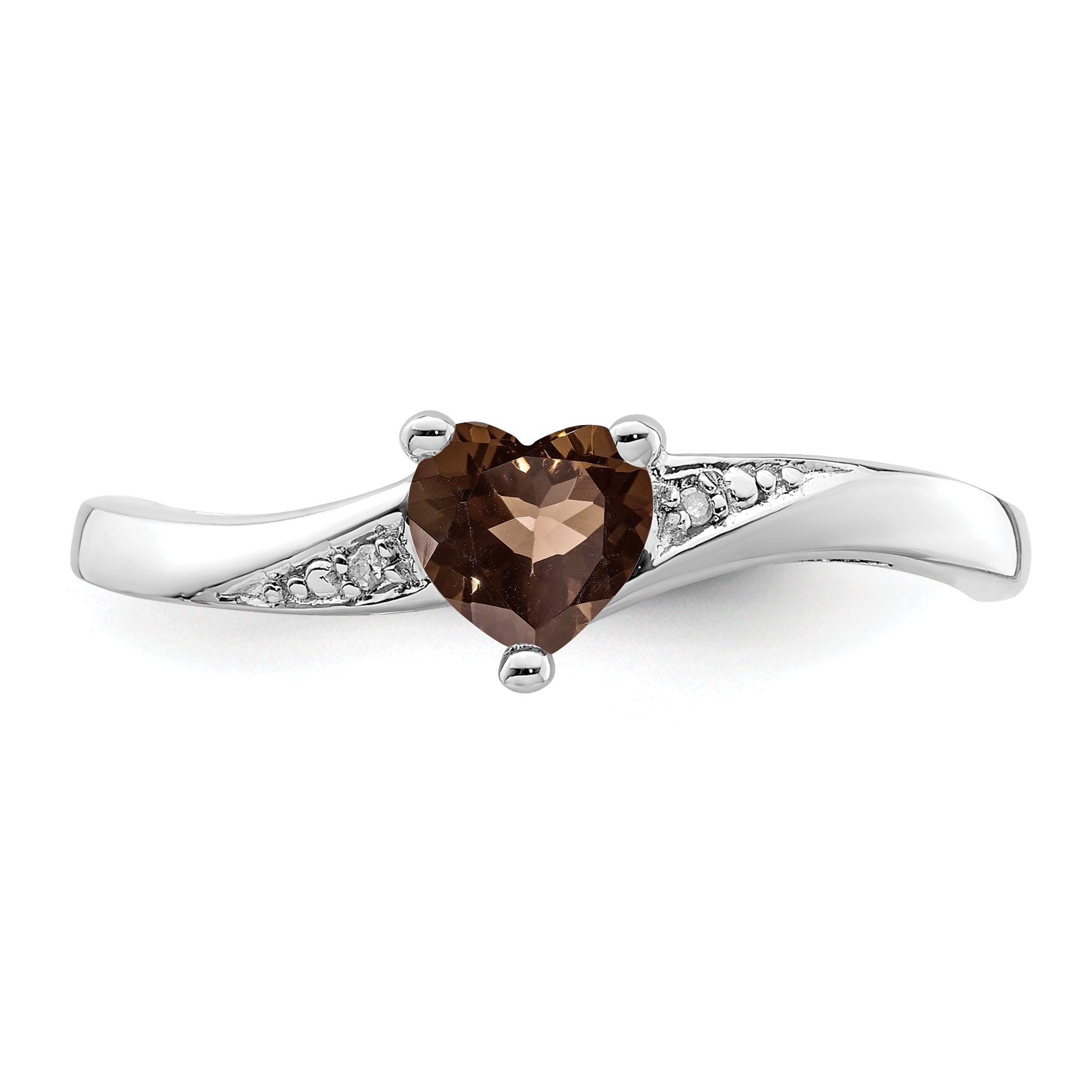 Silver Smoky Quartz Diamond Heart Ring Fine Color Jewels