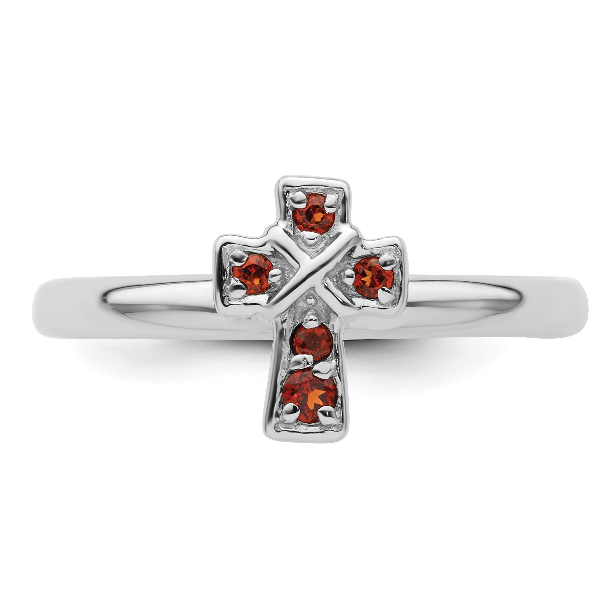 Natural Garnet Silver Stackable Cross Ring