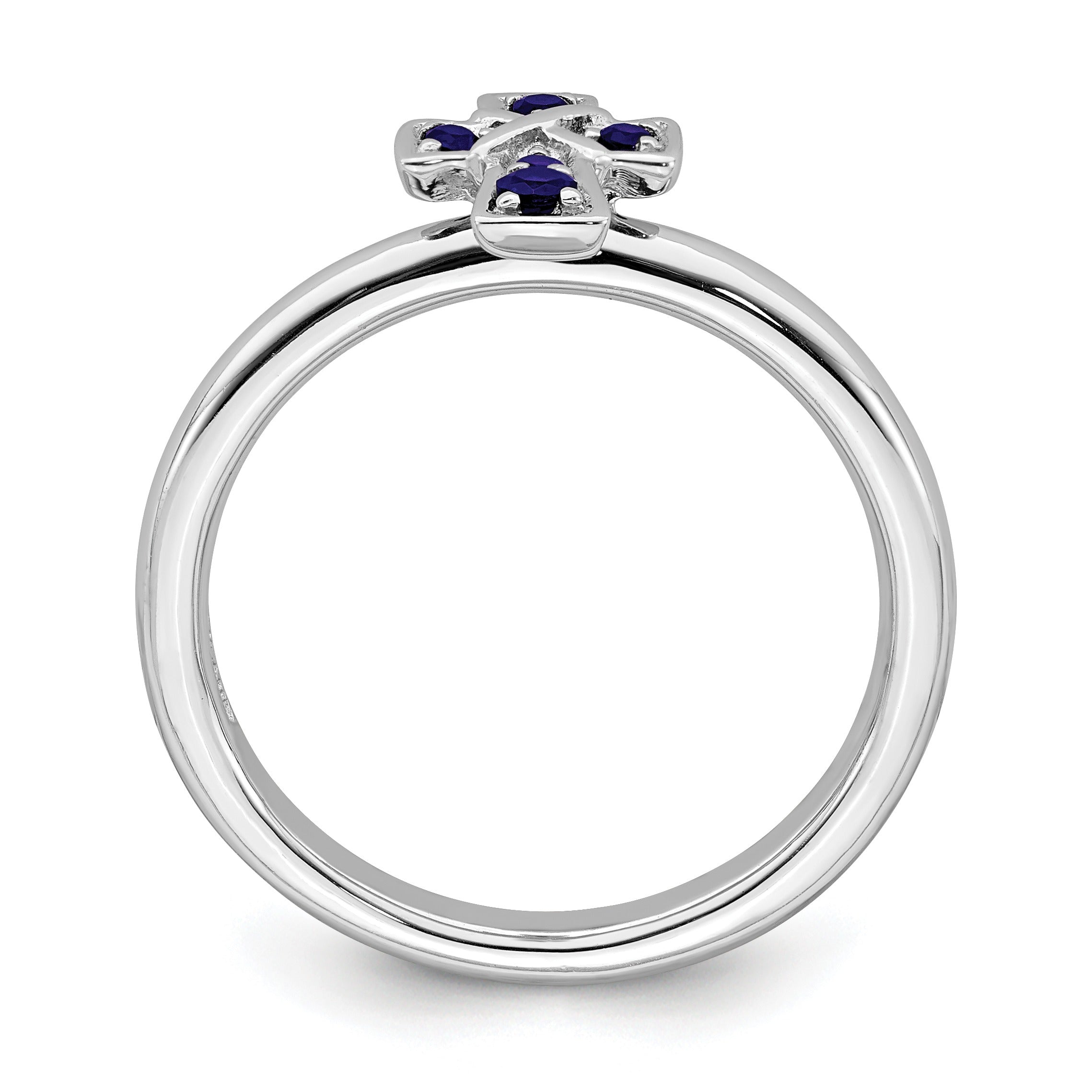 Lab Created Sapphire Silver Stackable Cross Ring