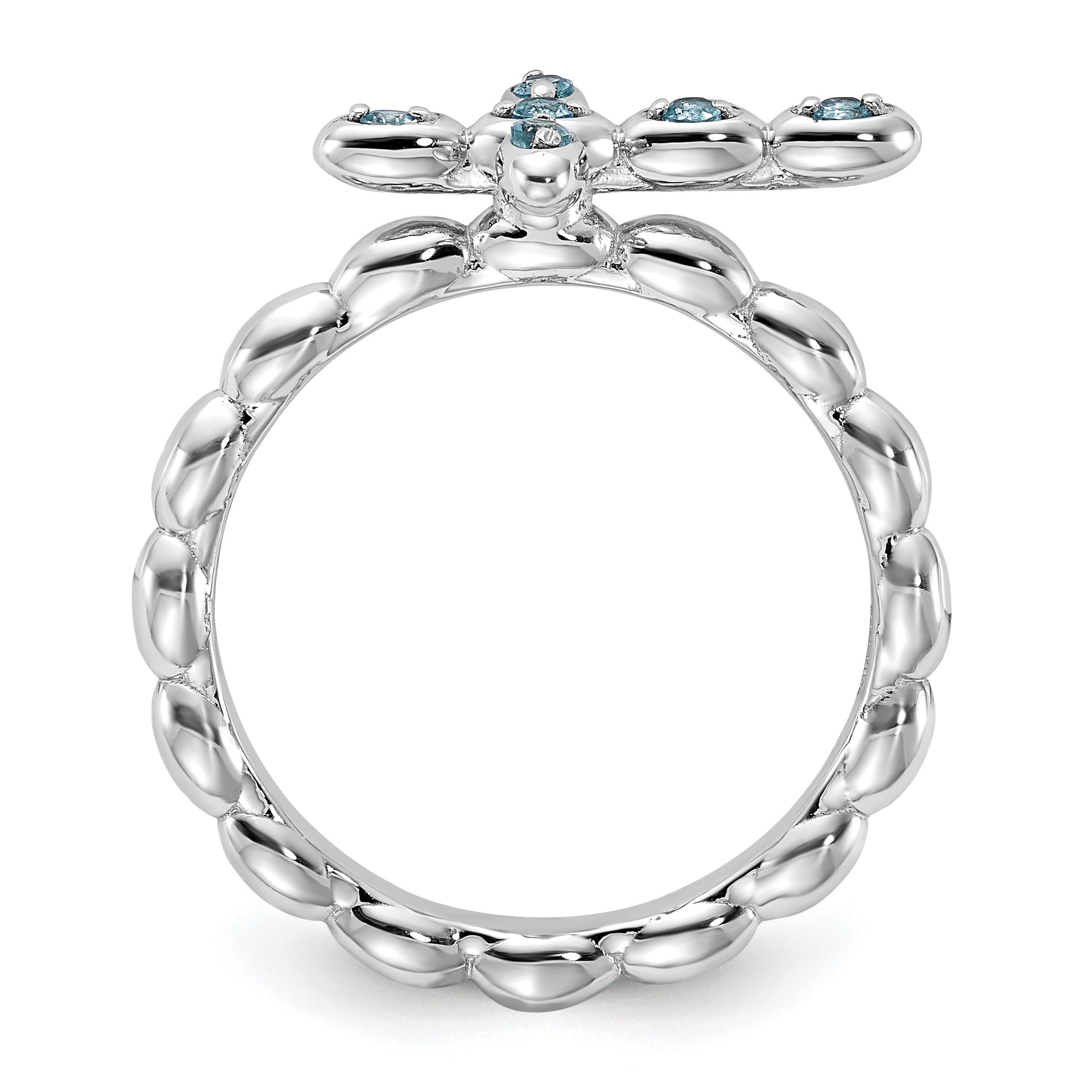 Silver Stackable Natural Swiss Blue Topaz Cross Ring