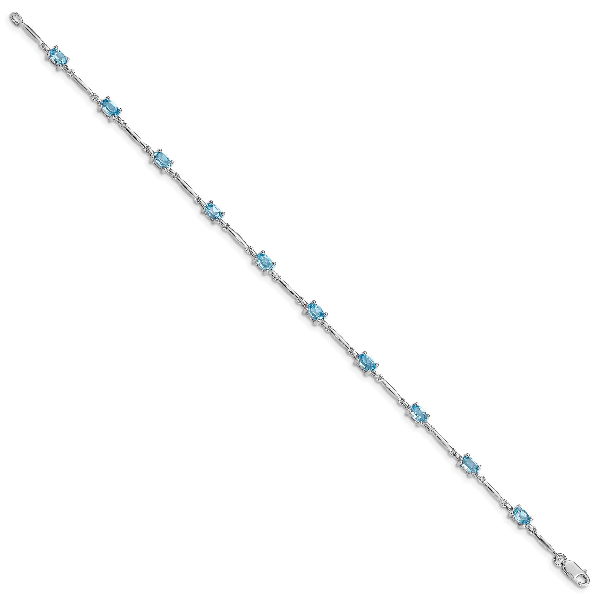 Natural Swiss Blue Topaz Gemstone Silver Bracelet
