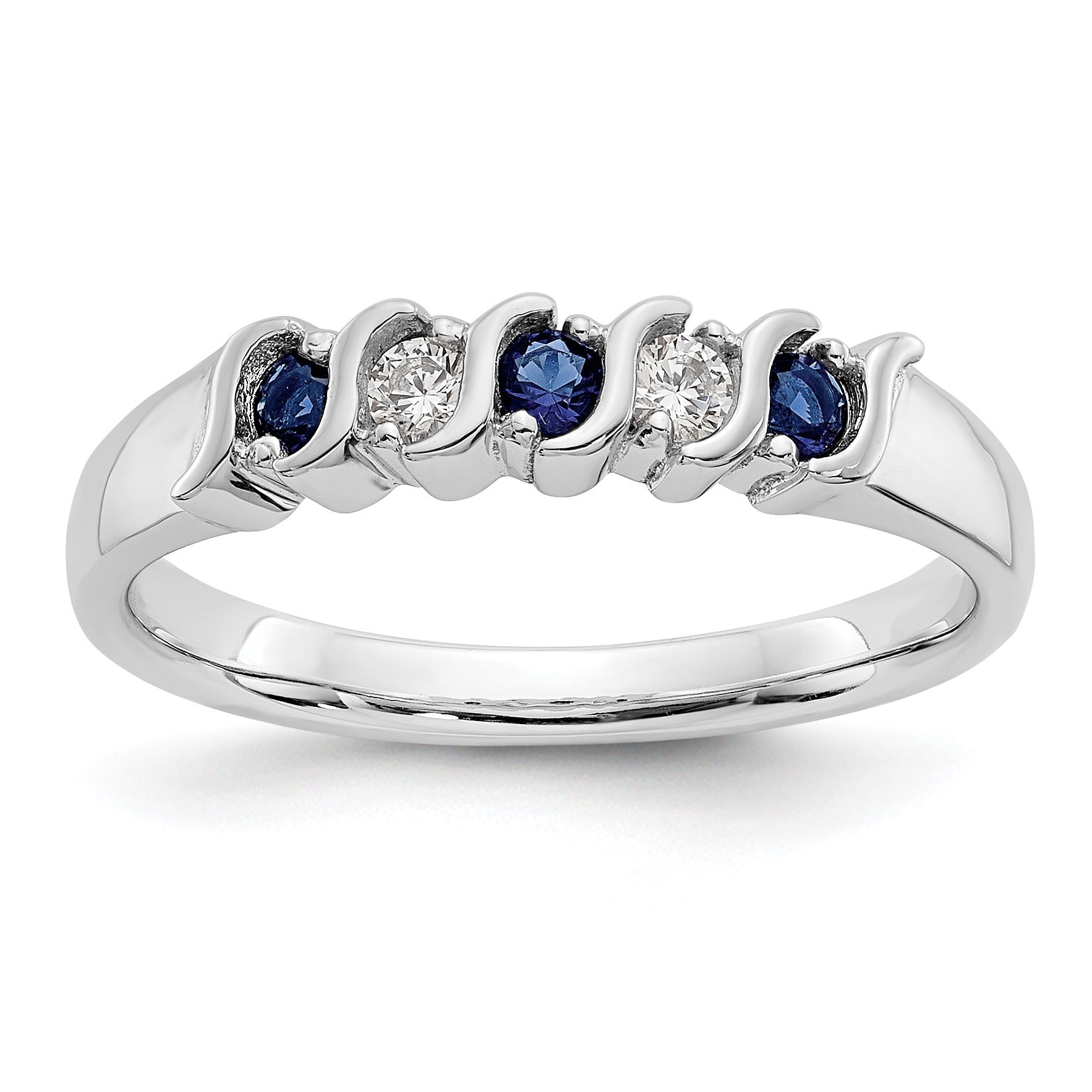 0.3 Ct Round Sapphire Diamond Prong 10K Gold Five Stone Ring