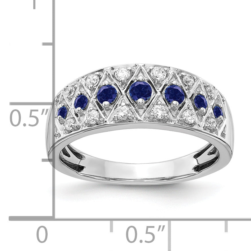0.19 Ct Round Blue Sapphire And Diamond Prong 14K White Gold Eternity Band Ring