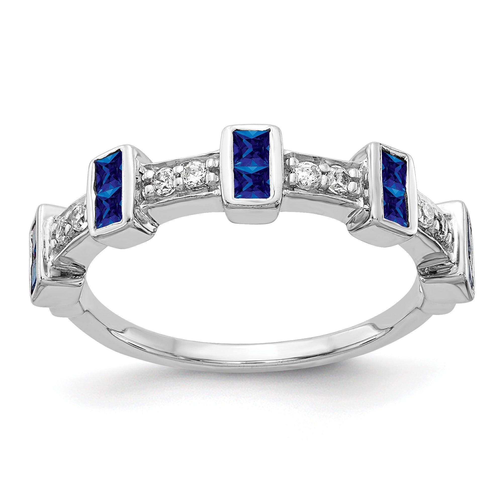 1 Ct Blue Princess-Cut Sapphire Diamond Channel 14k White Gold Fancy Ring