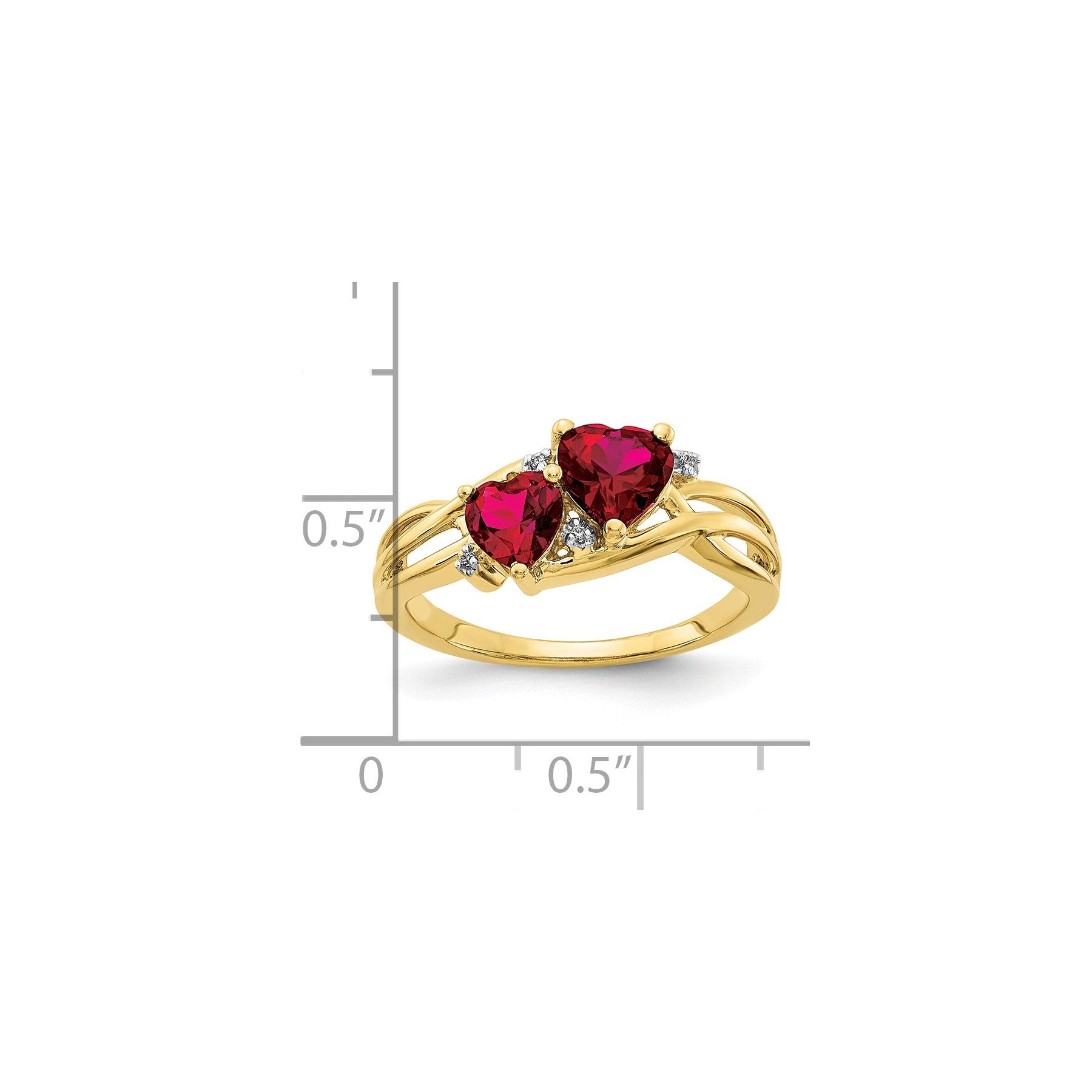 Gold Lab Created Ruby Diamond Double Heart Bypass Ring