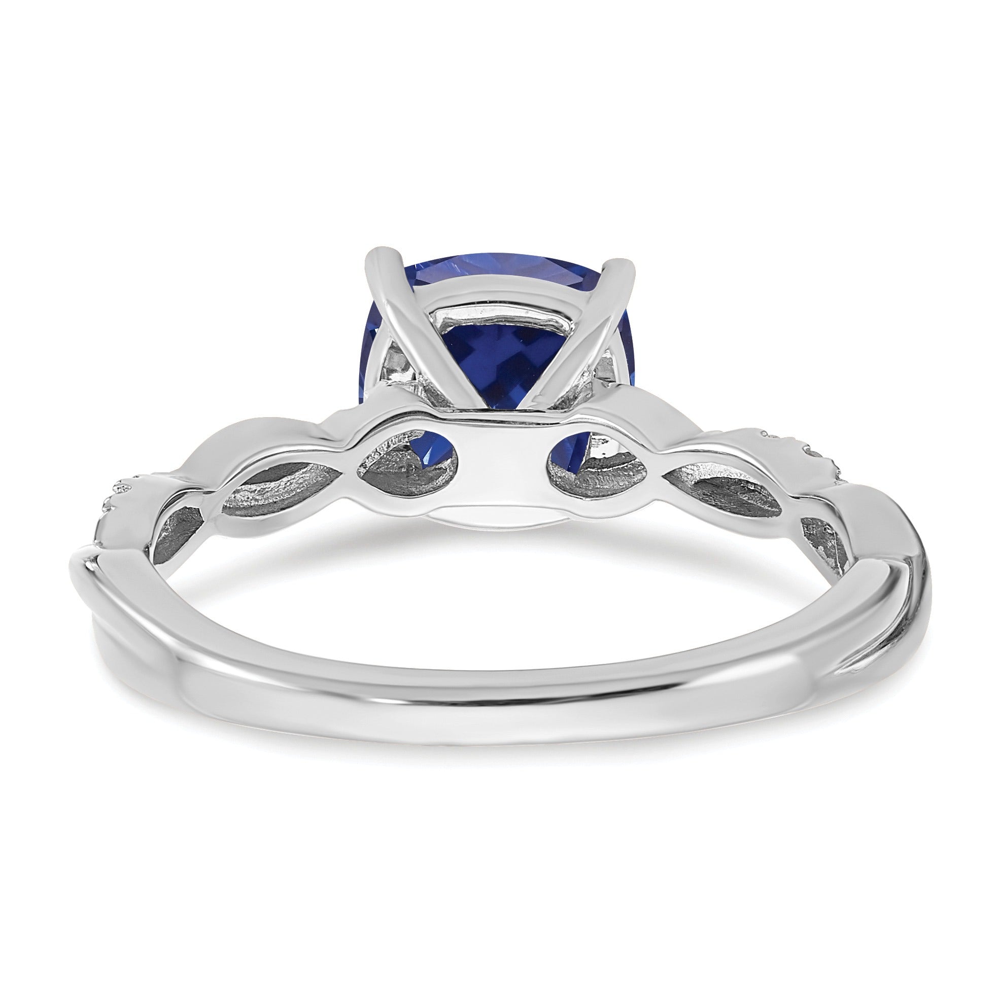 1.96 Ct Cushion Blue Created Sapphire & Diamond Prong Silver Infinity Twisted Ring