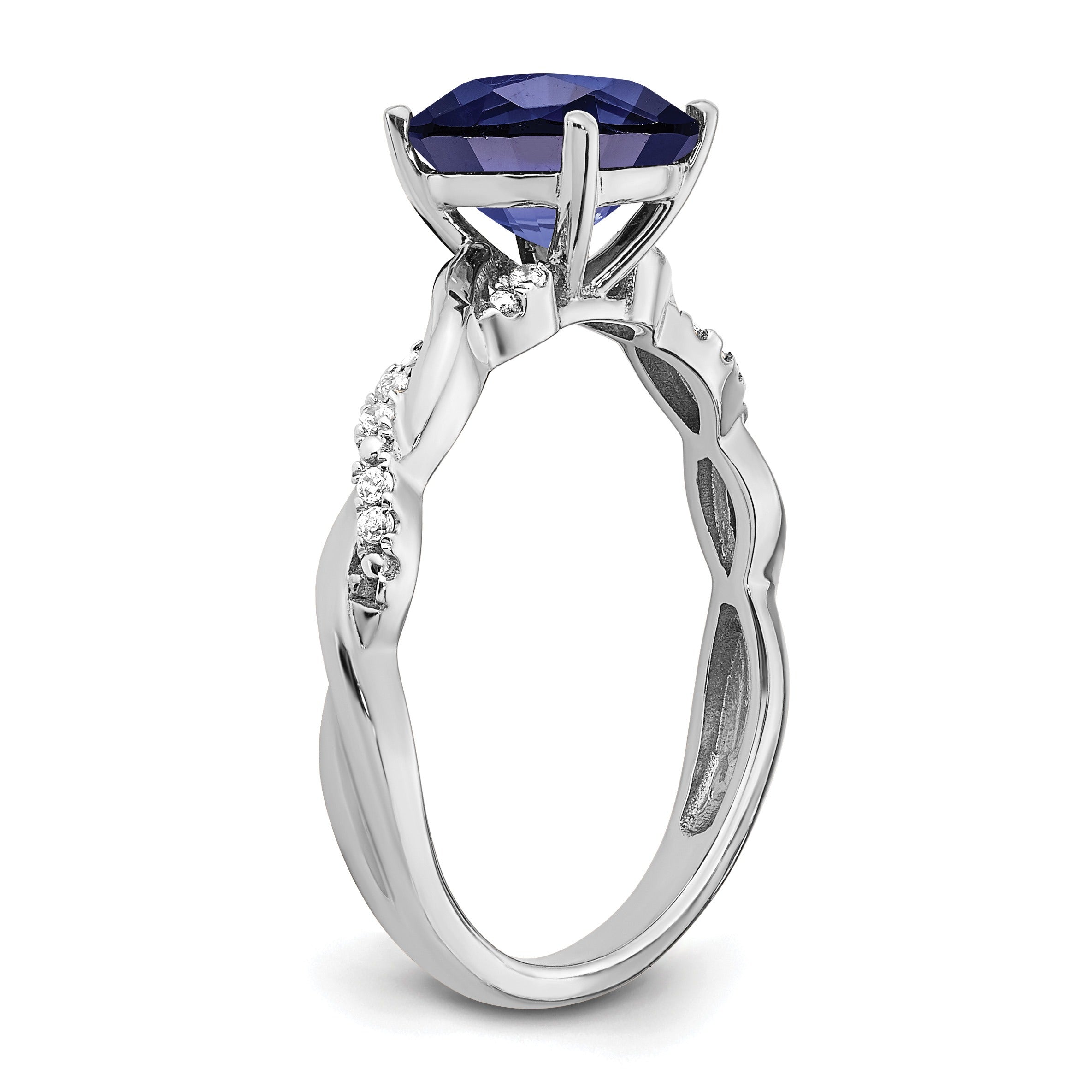 1.96 Ct Cushion Blue Created Sapphire & Diamond Prong Silver Infinity Twisted Ring
