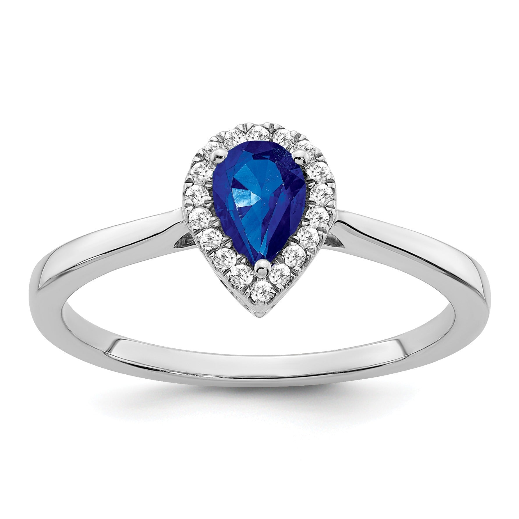 0.5 Ct Pear Blue Sapphire and Diamond 14K Gold Halo Teardrop Ring