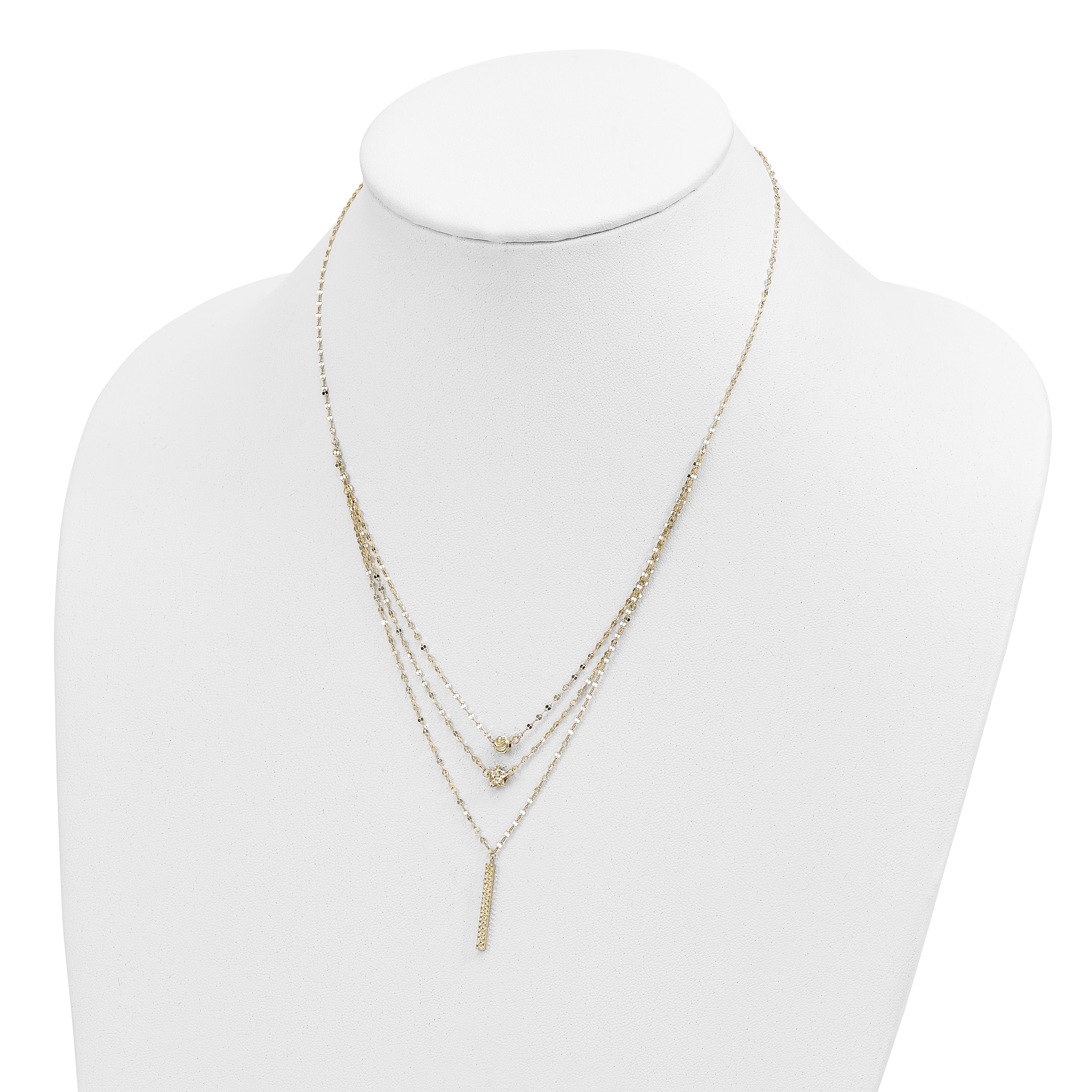 Diamond-Cut Star 14K Gold Three Strand Beaded Layered Necklace