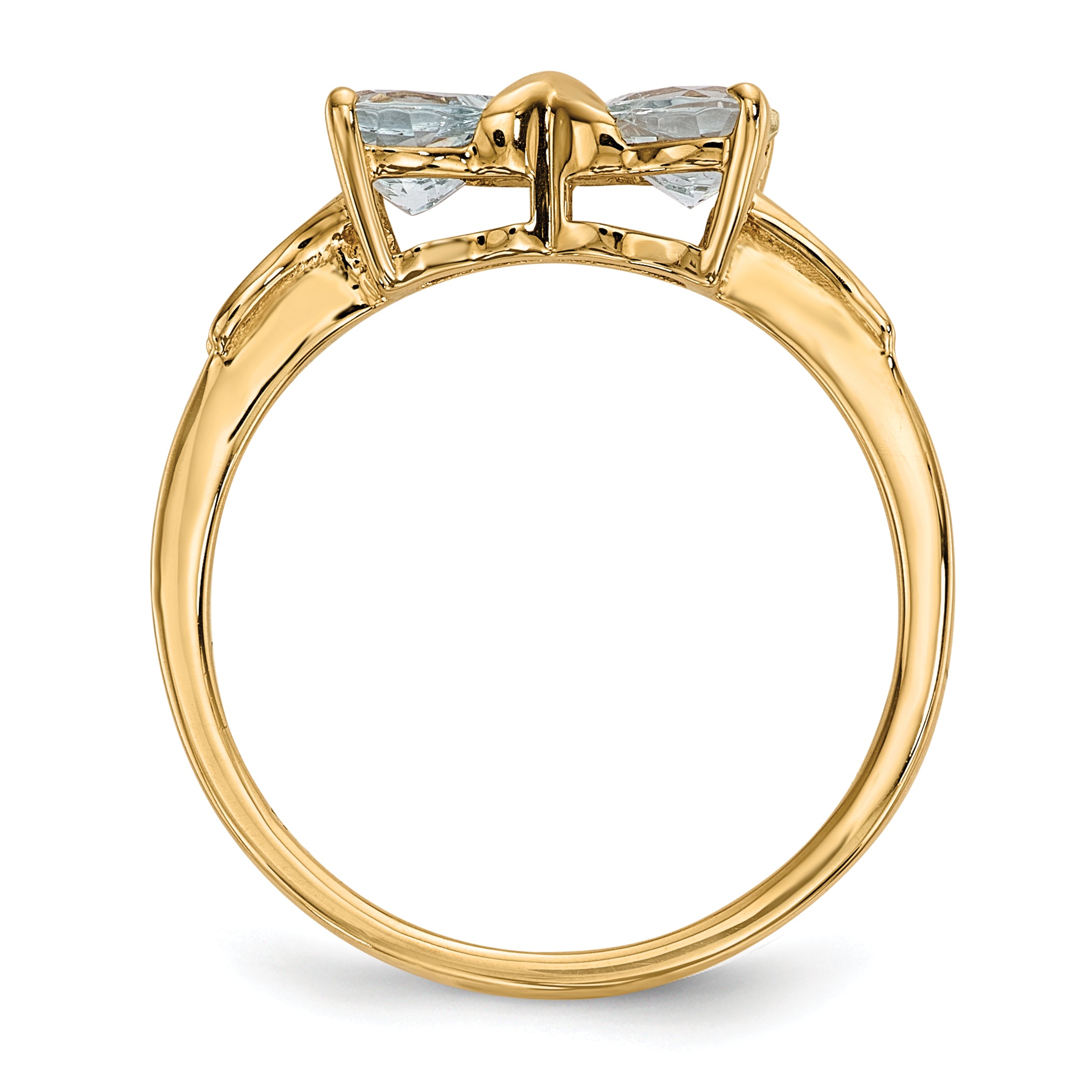 14k Yellow Gold Bow Dual Heart Birthstone Ring