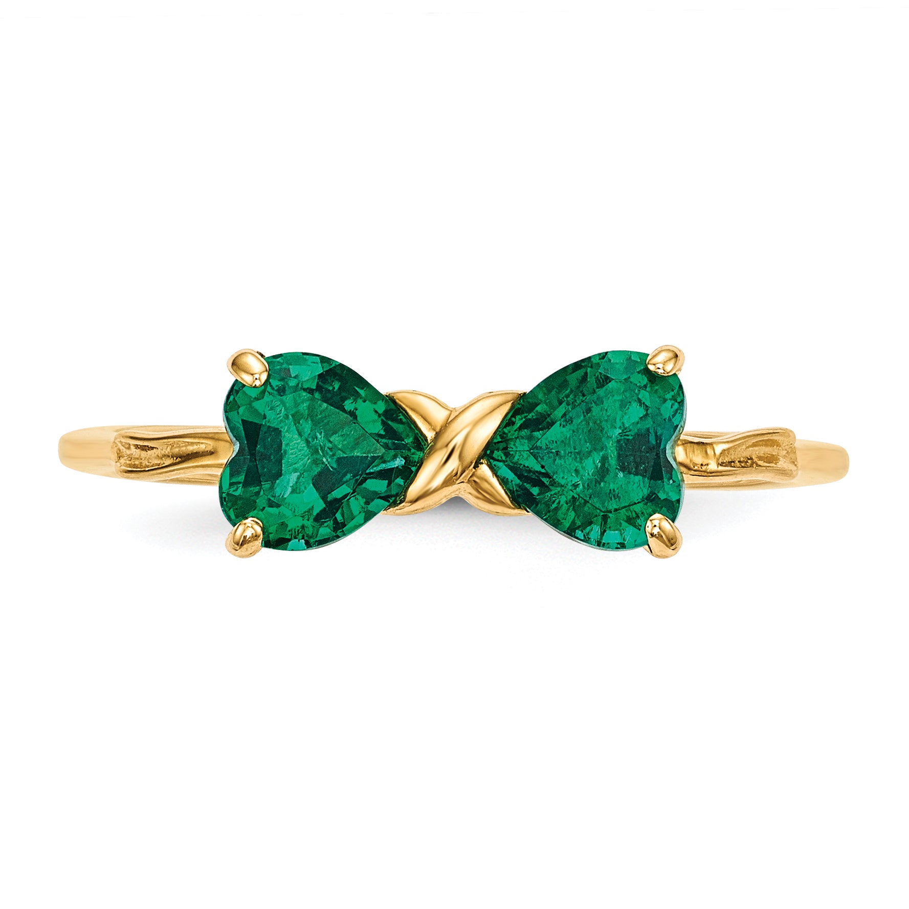 14k Yellow Gold Bow Dual Heart Birthstone Ring