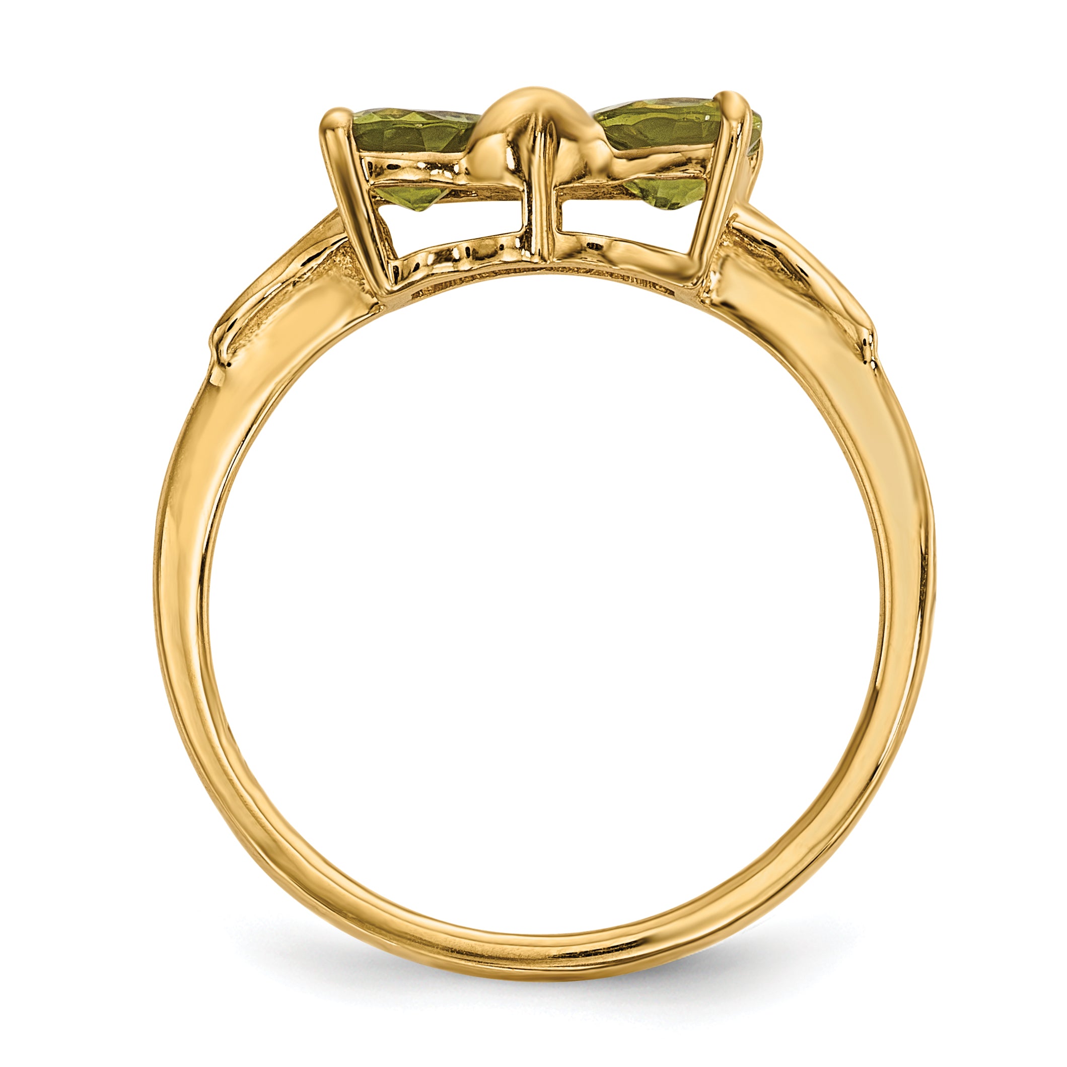 14k Yellow Gold Bow Dual Heart Birthstone Ring