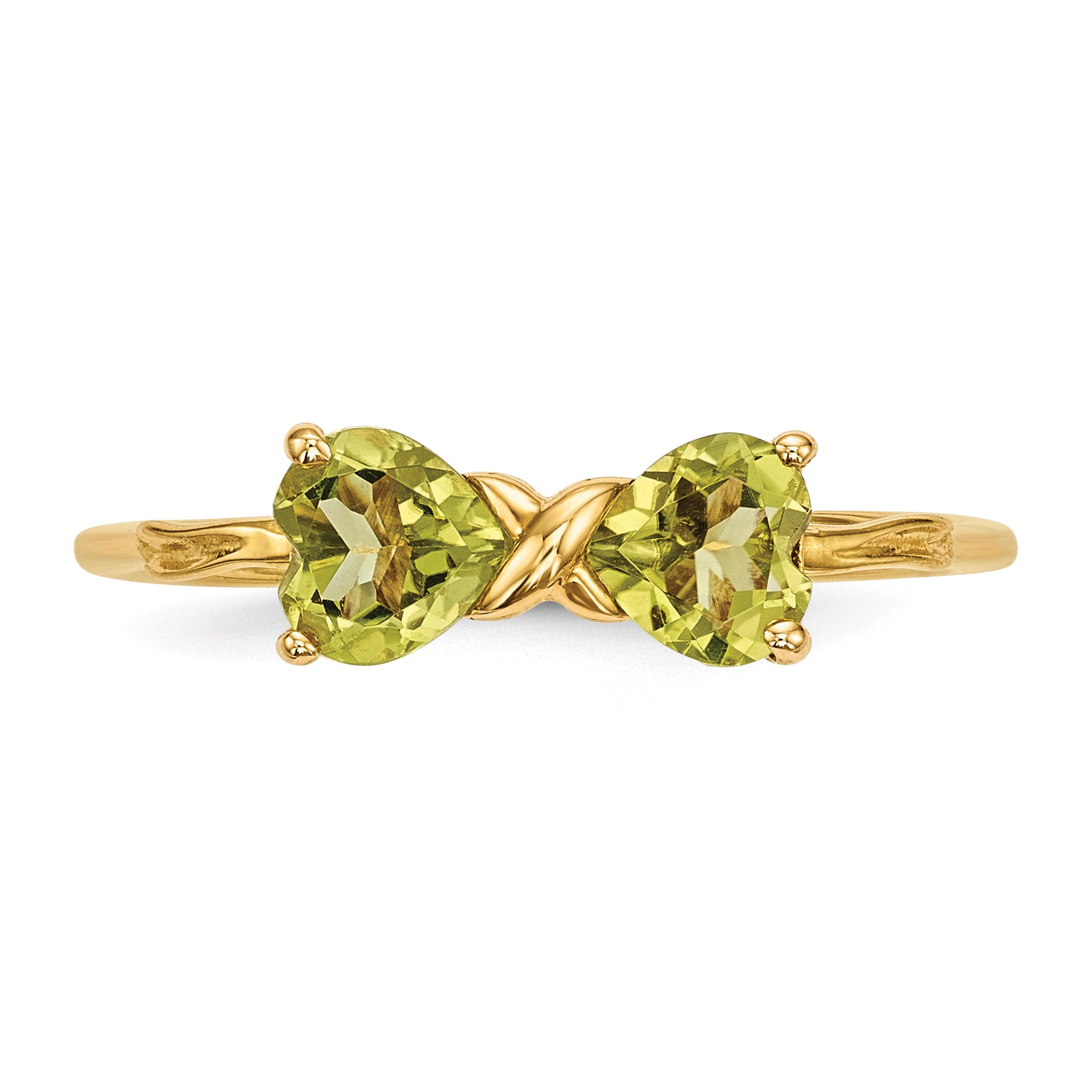 14k Yellow Gold Bow Dual Heart Birthstone Ring