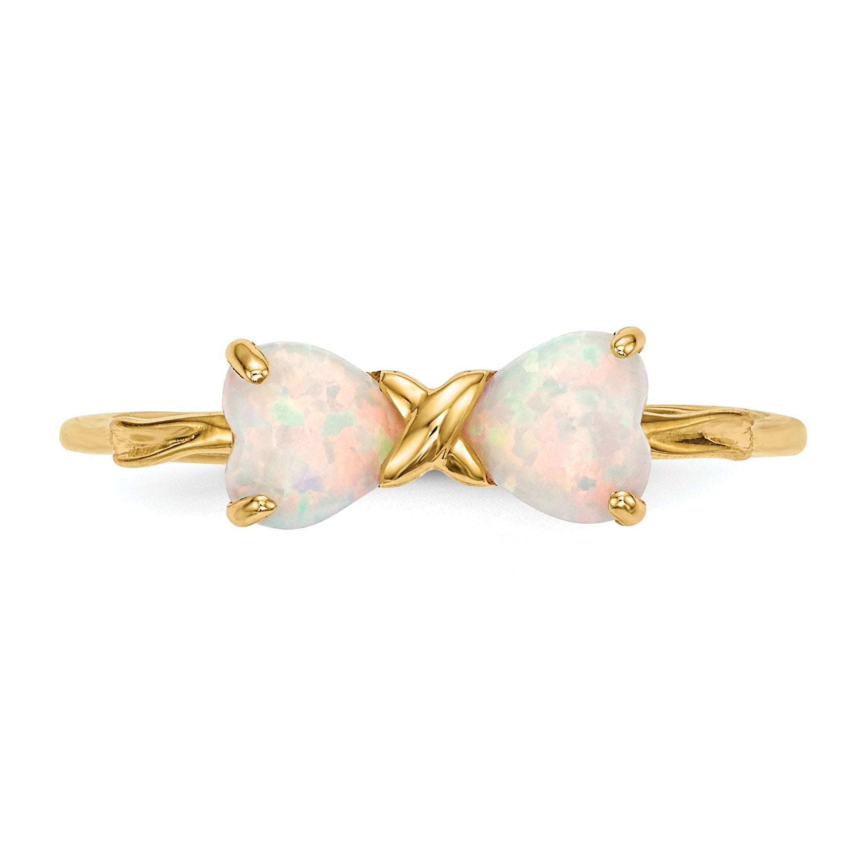 14k Yellow Gold Bow Dual Heart Birthstone Ring